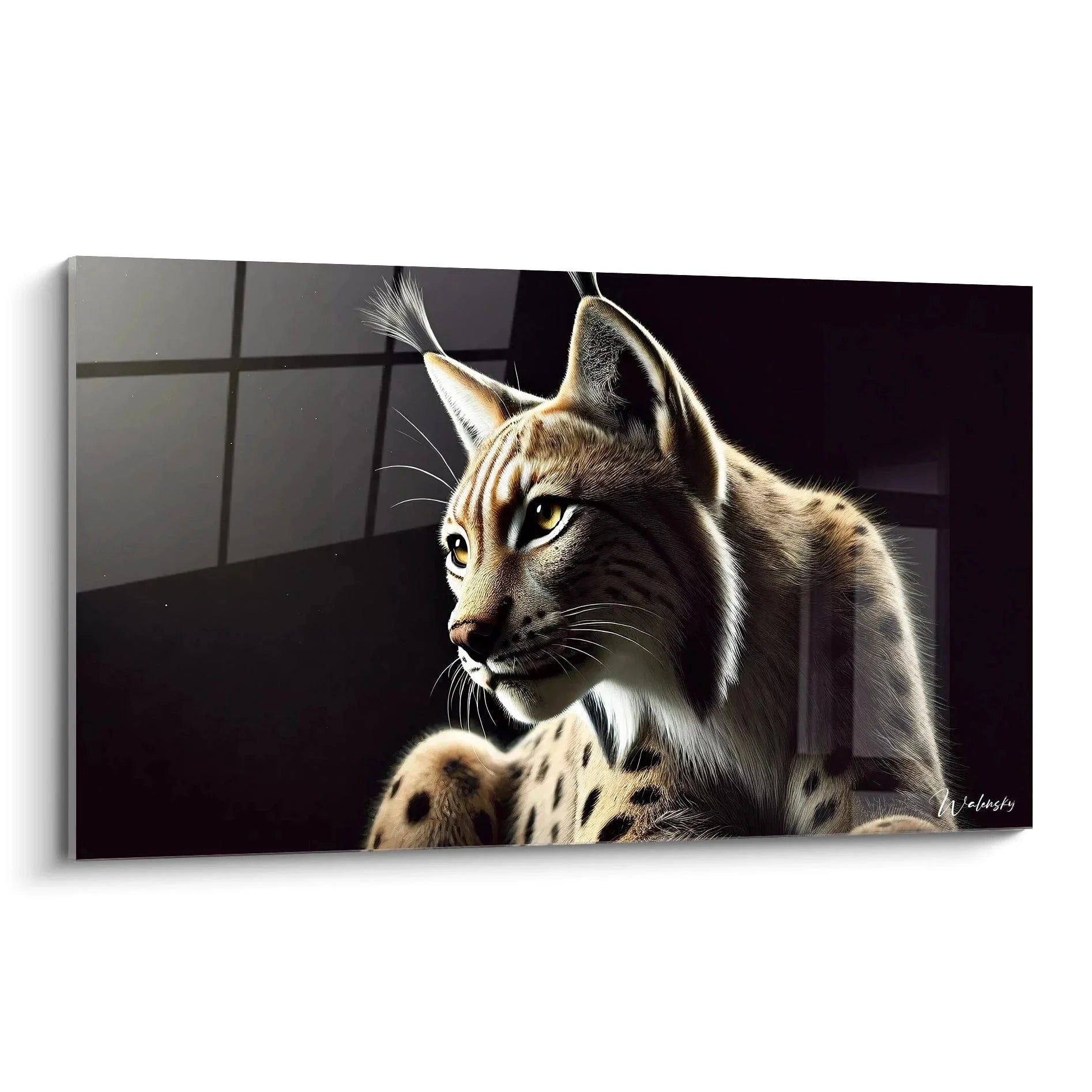 Wandbild Luchs Portrait majestätisch mit bernsteinfarbenen Augen und Pinselohren Edition Luchs