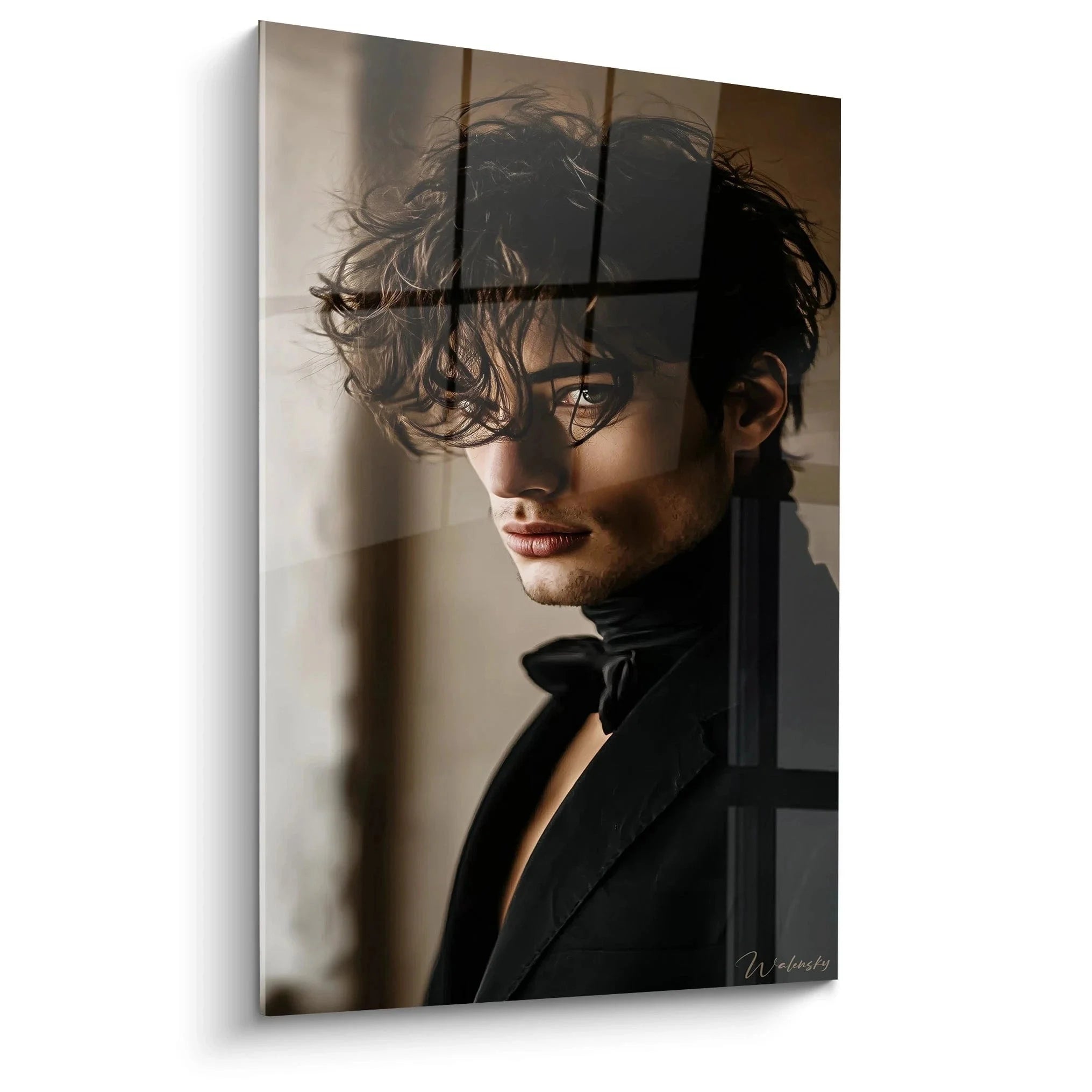 Wandbild Männerportrait mit verführerischem Blick und lockigem Haar - Edition Männliche Schönheit Kunstdruck