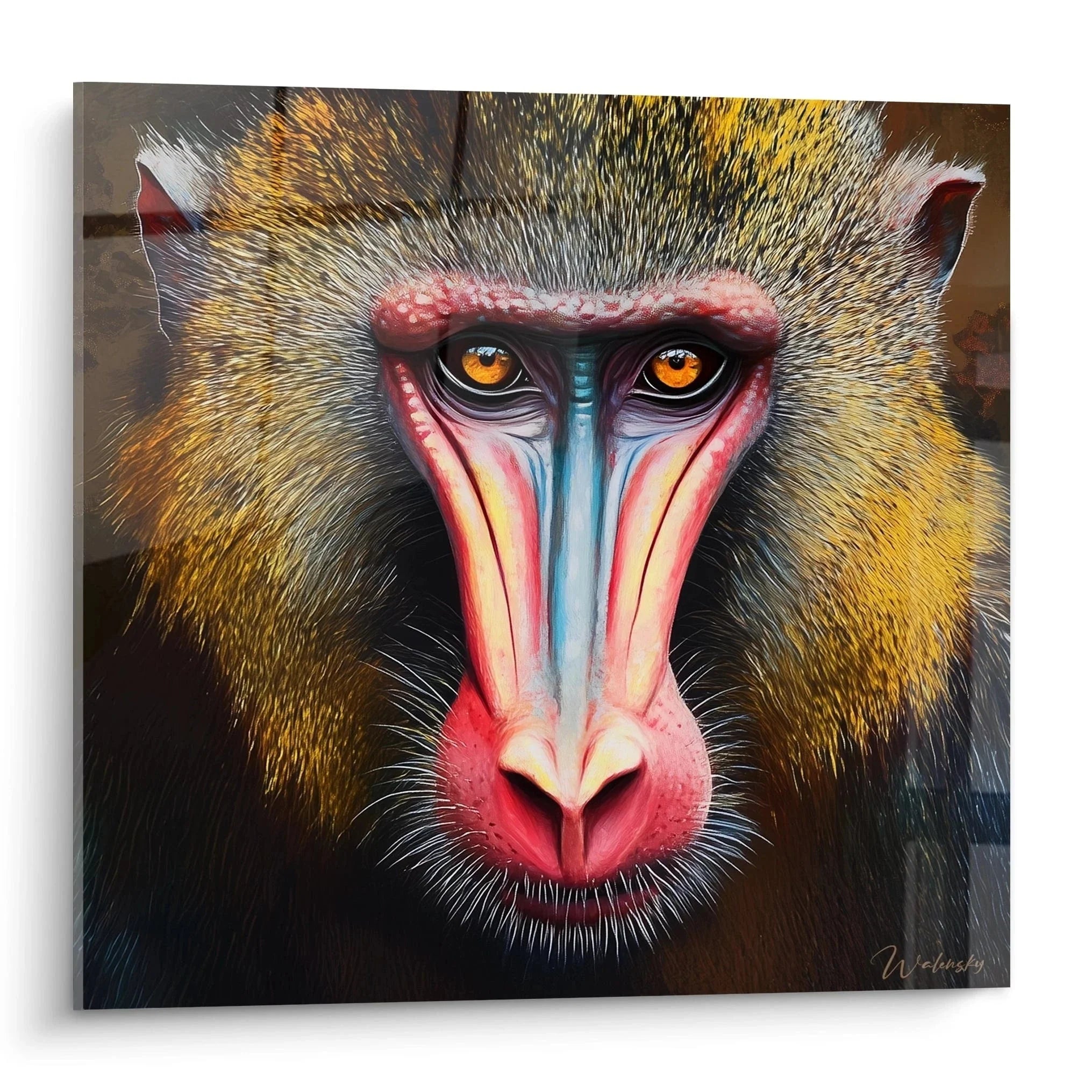 Wandbild Mandrill mit leuchtenden Farben und intensivem Blick - Premium Kunstdruck Edition Affe