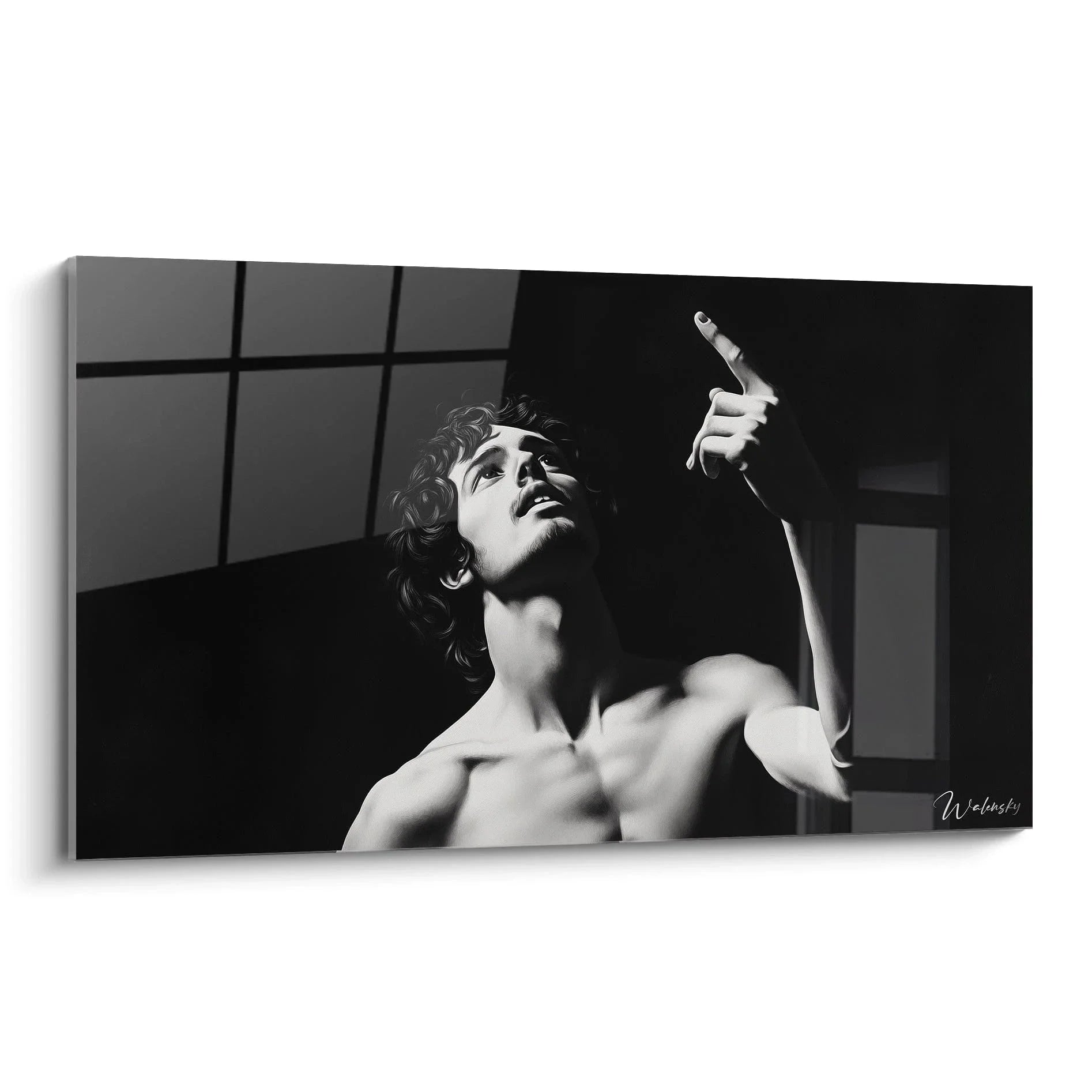 Wandbild Mann mit erhobener Hand Leonardo da Vinci Stil schwarz-weiß Kunstwerk moderne Wanddekoration