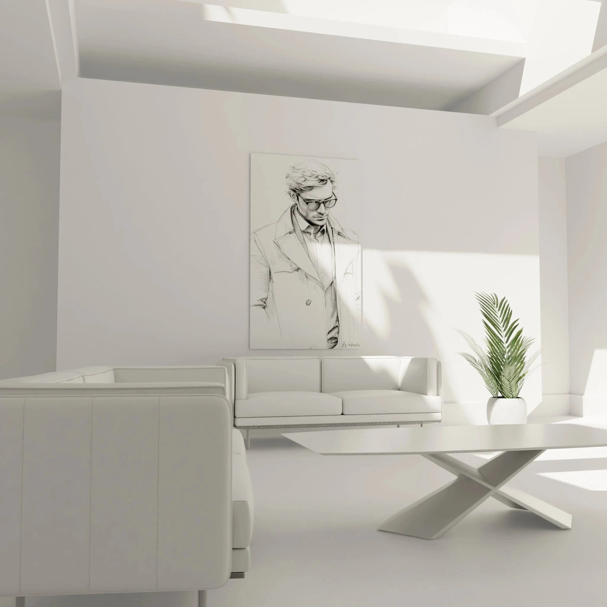 Detailansicht Wandbild eleganter Mann Sonnenbrille Modeillustration Kunstdruck Nahaufnahme