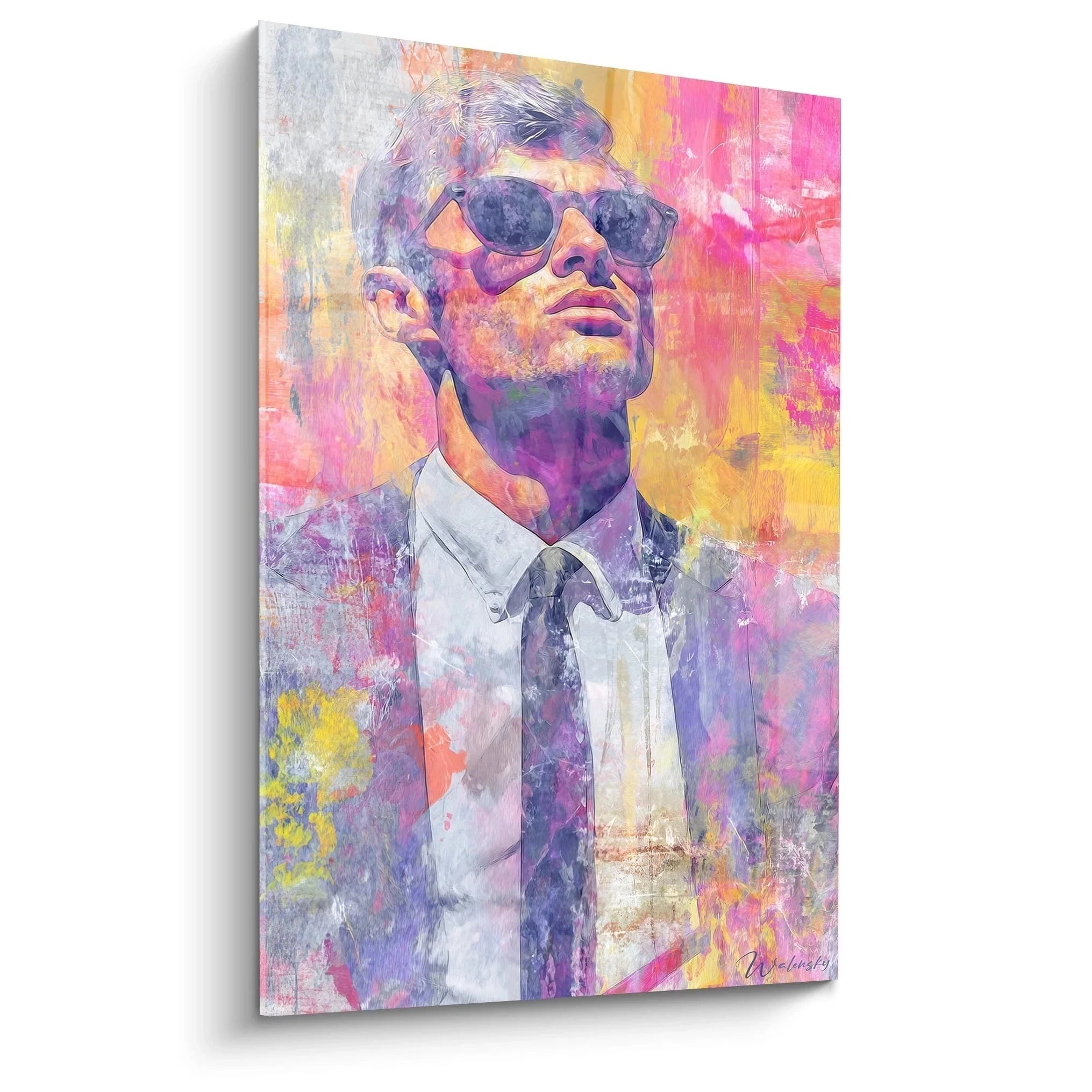 Wandbild stylischer Mann mit Sonnenbrille in bunten Farben - Vintage Mode Edition