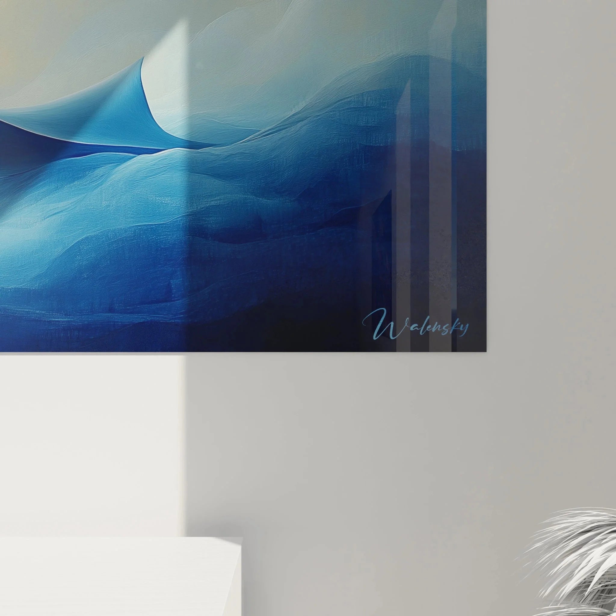 Gesamtansicht Wandbild Mantarochen Begegnung, panoramaartige Darstellung zweier Meeresriesen