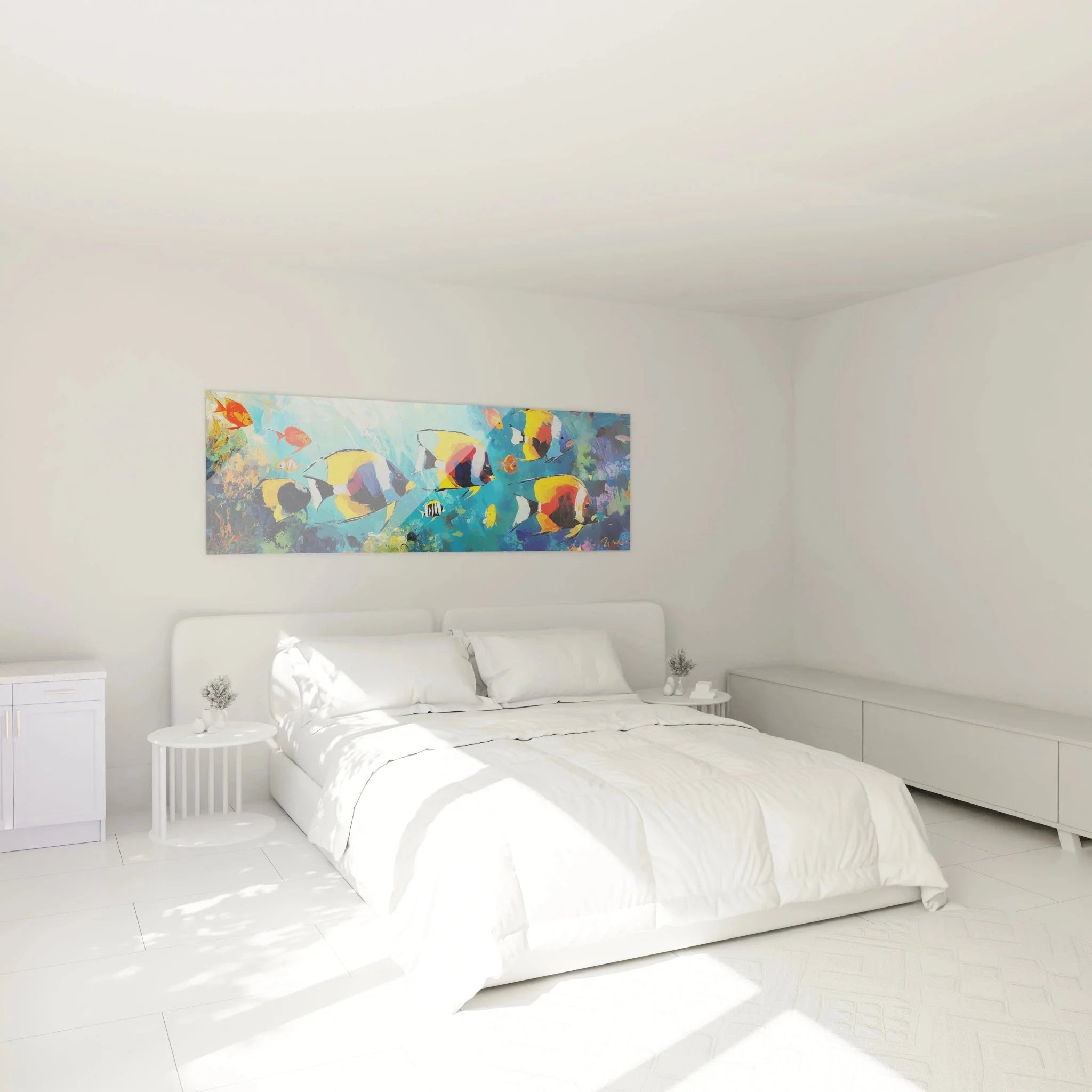 Wandbild Unterwasserwelt mit tropischen Fischen als maritime Schlafzimmer Dekoration