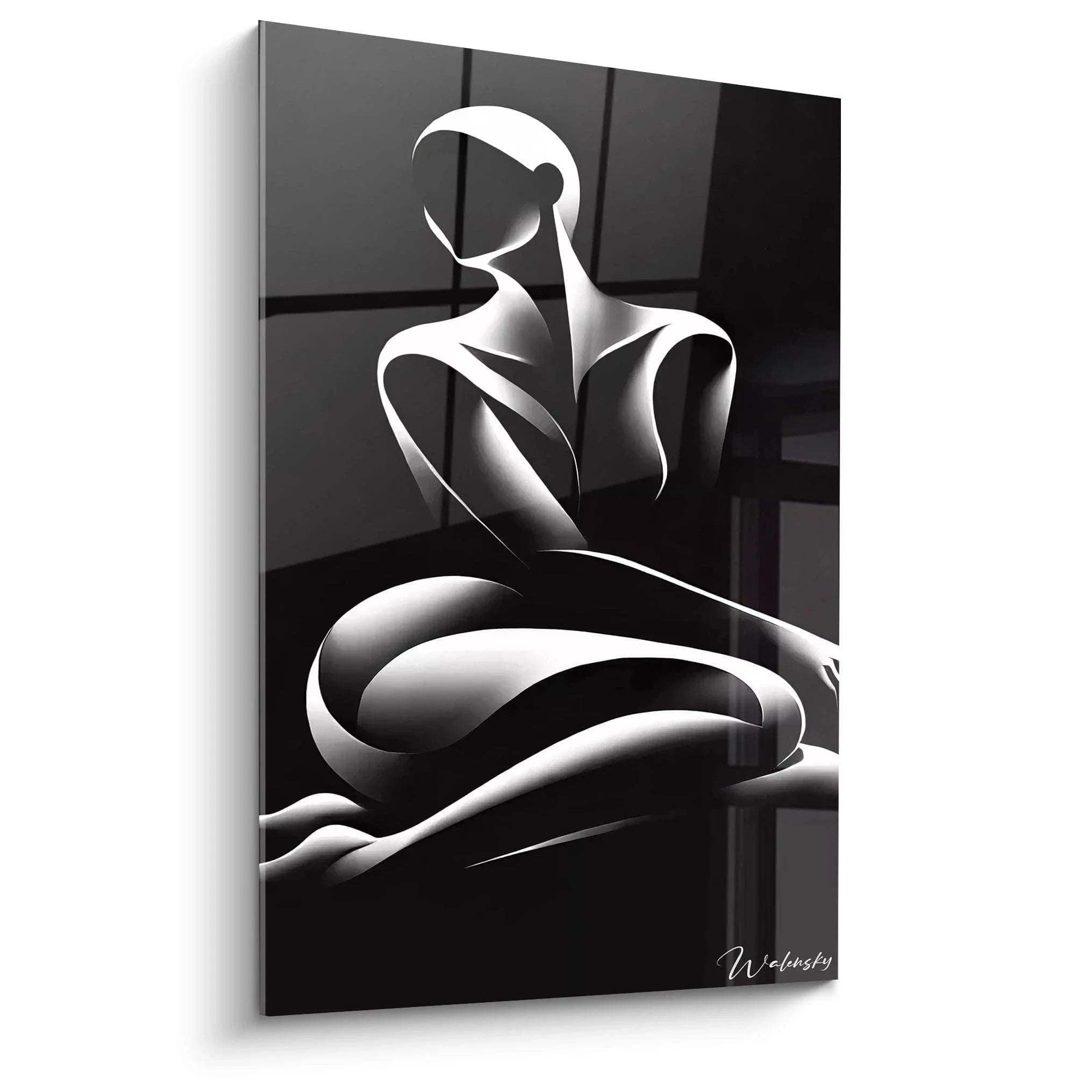 Wandbild Meditation schwarz-weiß mit stilisierter Figur in Lotus-Position
