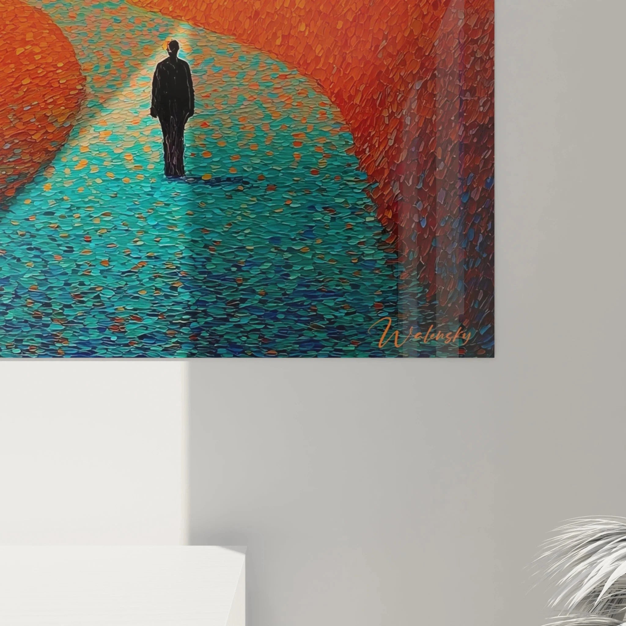 Gesamtansicht Wandbild mediterrane Landschaft Pointillismus Edition mit toskanischer Villa und Zypressen