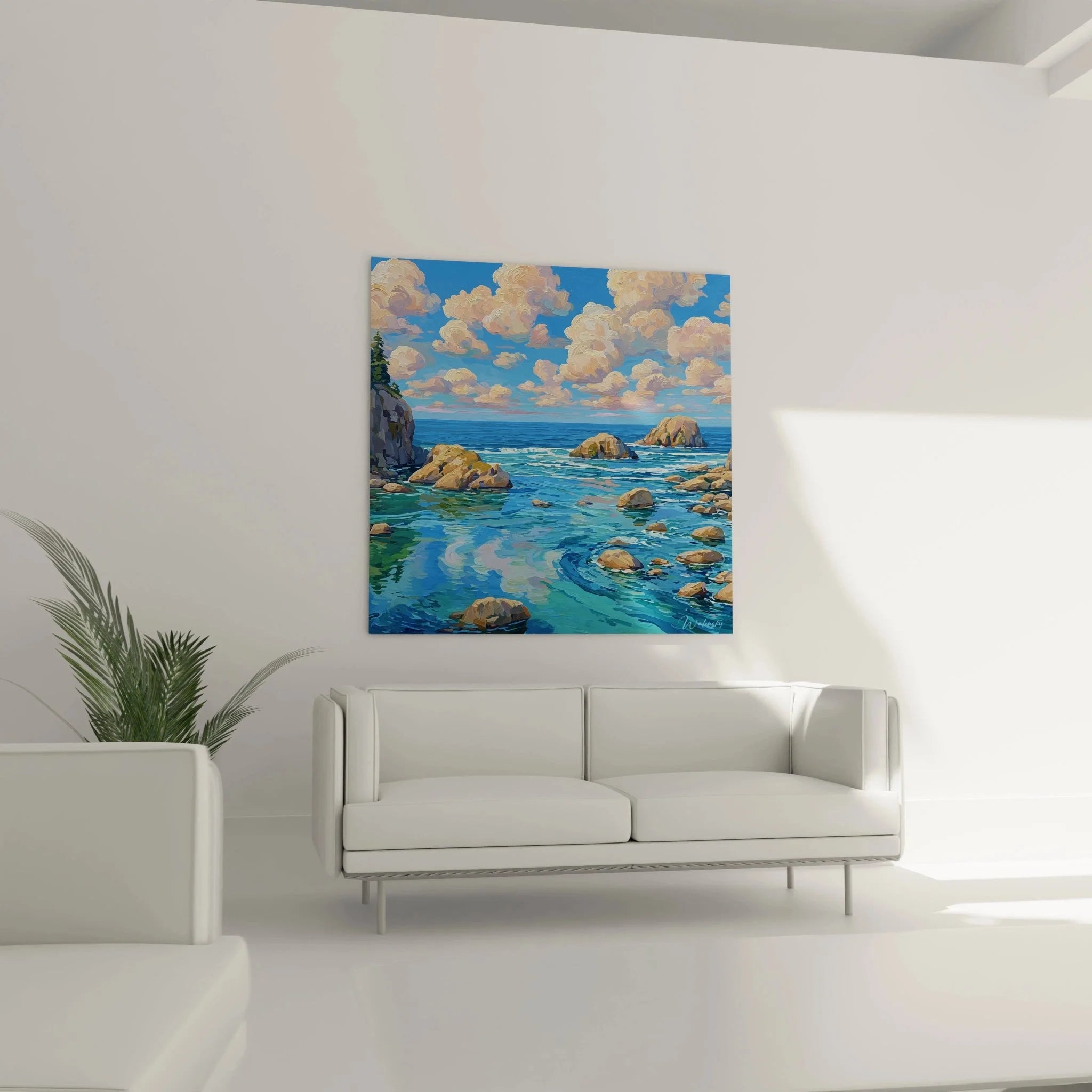 Detailansicht Wandbild Meereslandschaft - Türkisfarbenes Wasser und Felsenformationen im Sommer