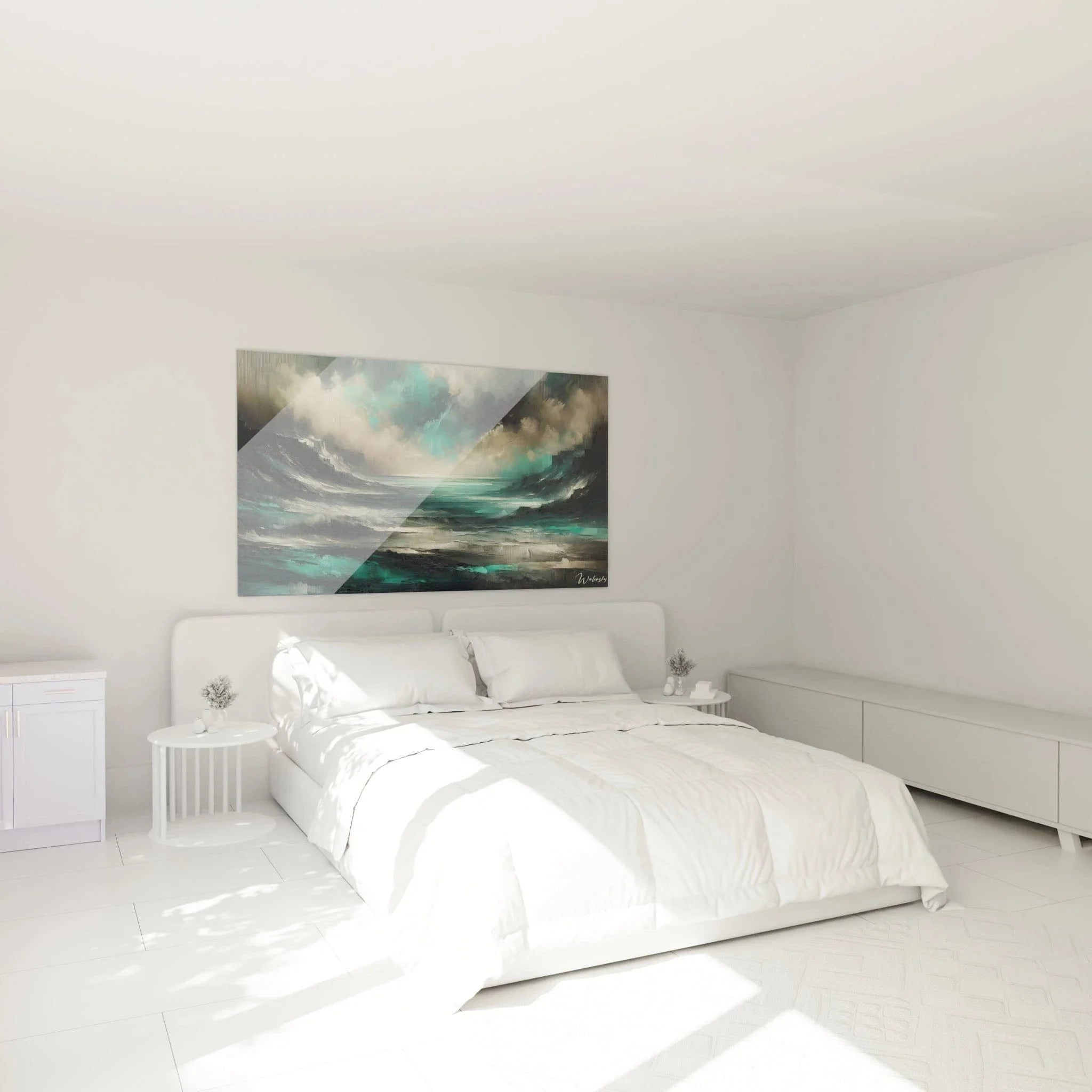 Wandbild Meereslandschaft im Schlafzimmer - Expressionistische Kunst mit dramatischen Wellen