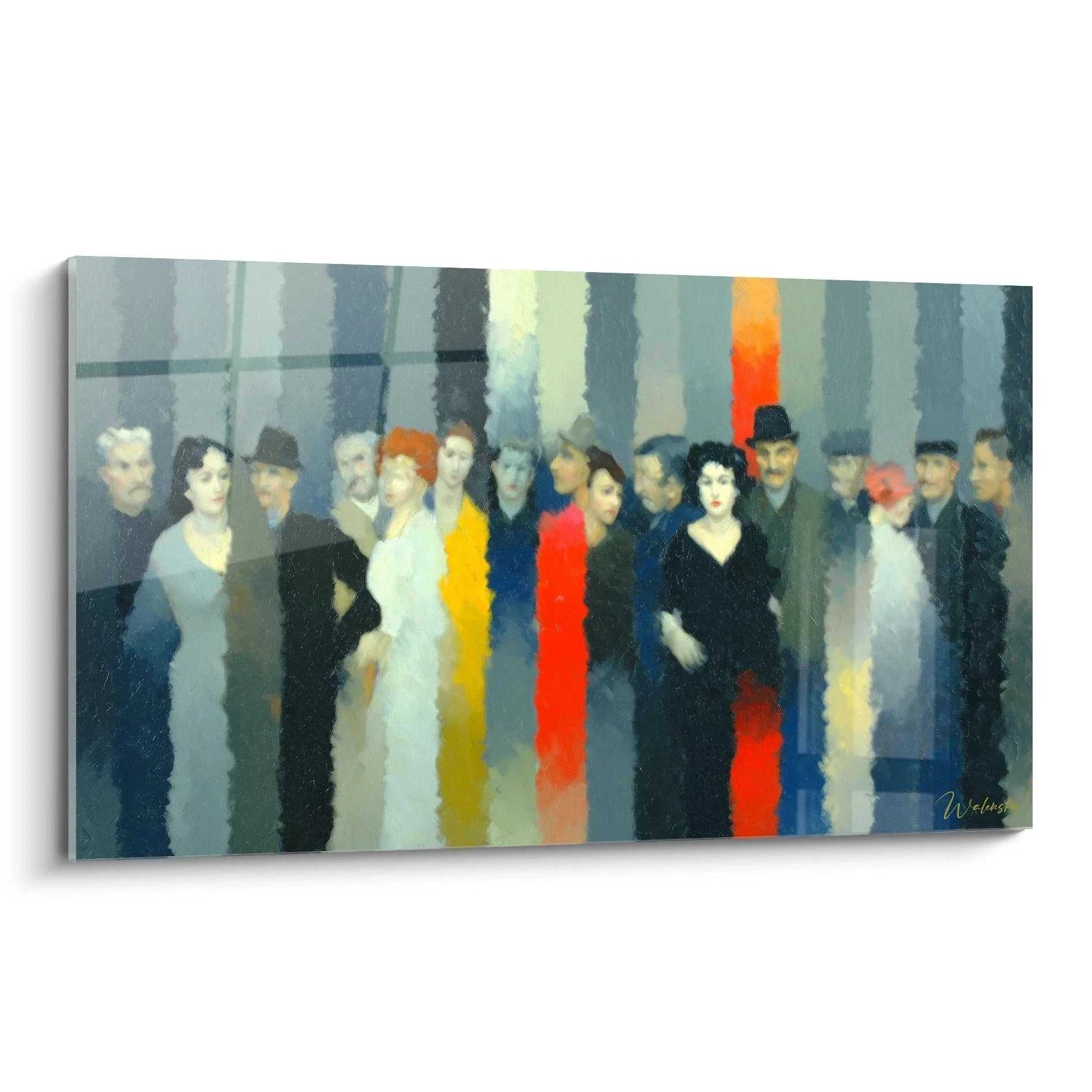 Wandbild Menschenmenge dadaistischer Stil mit abstrakten Figuren und Farbstreifen Edition Dadaismus