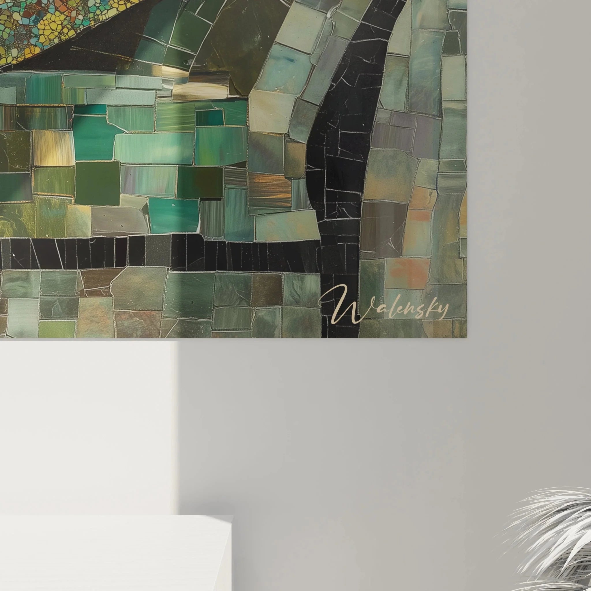 Gesamtansicht Wandbild Mosaik Frau - komplette Darstellung der eleganten Mosaikkunst