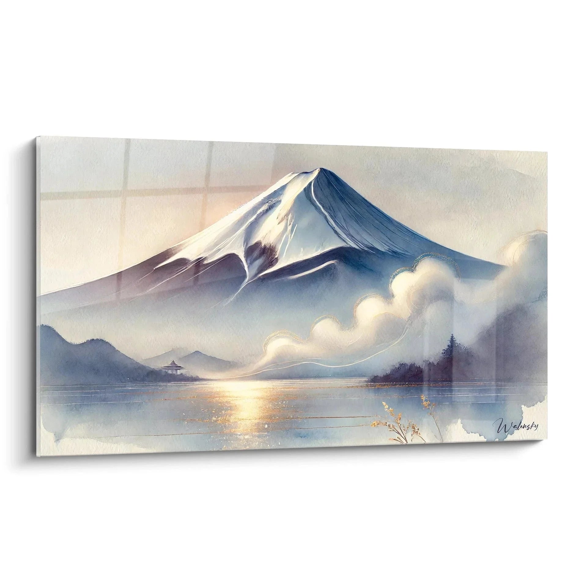 Wandbild Mount Fuji japanisch - mystische Berglandschaft mit Nebel und Seereflexion