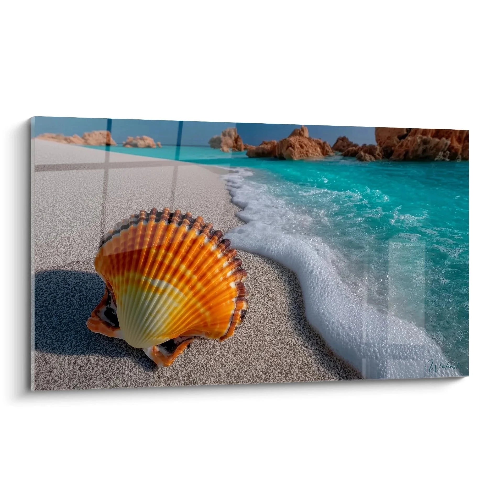 Wandbild Muschel am türkisblauen Strand mit weißem Sand - Maritime Sommer Dekoration XXL