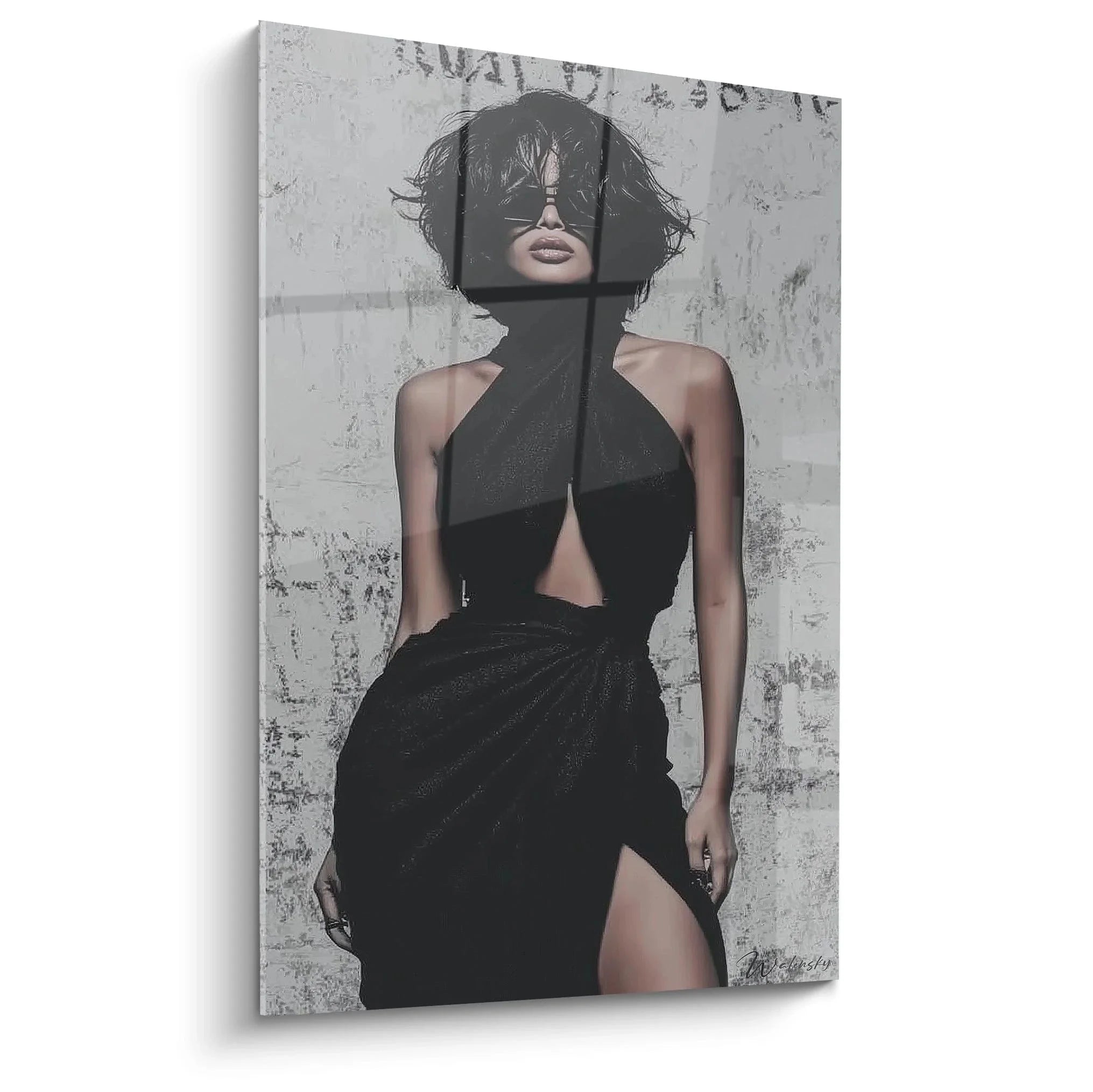 Mystisches Wandbild elegante Frau schwarze Kopfbedeckung moderne Kunst weibliche Schönheit