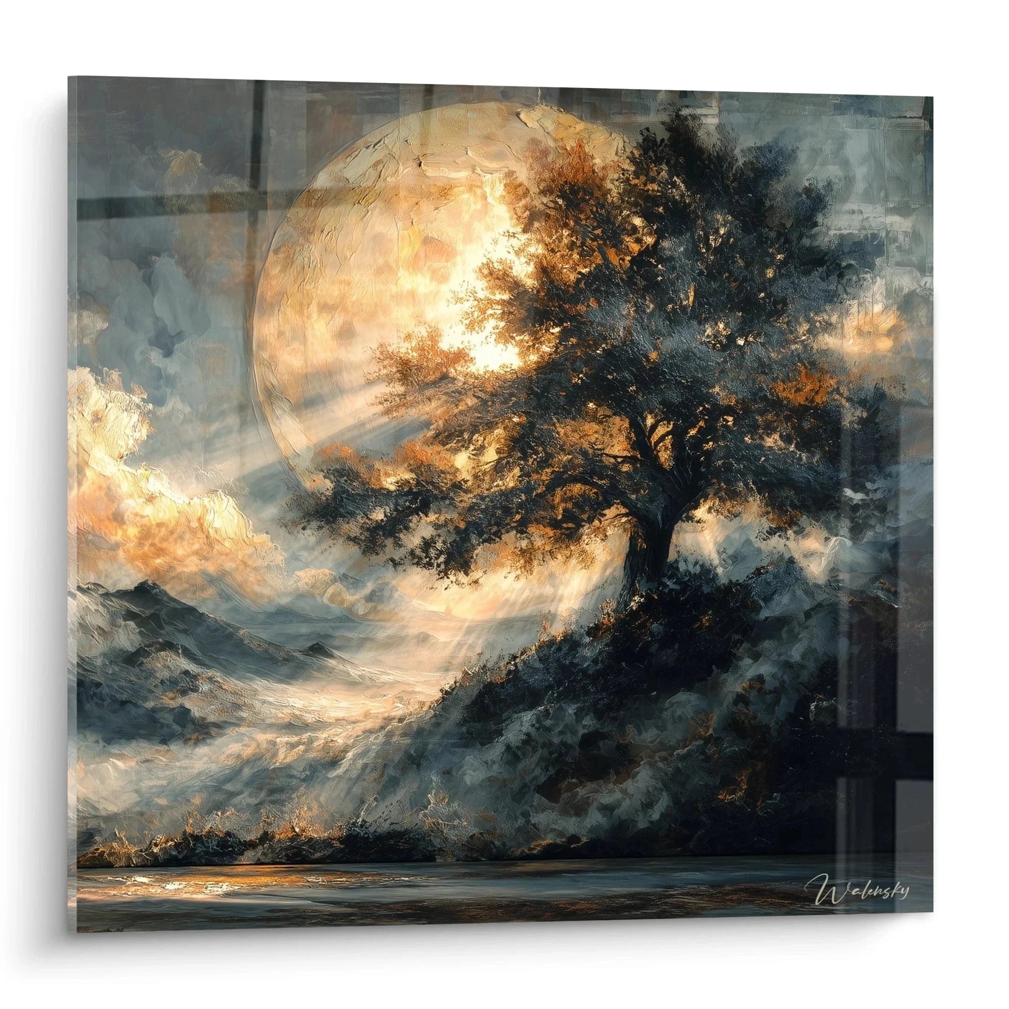 Wandbild mystischer Baum im Mondschein mit dramatischem Himmel - Edition Gotik Wandkunst