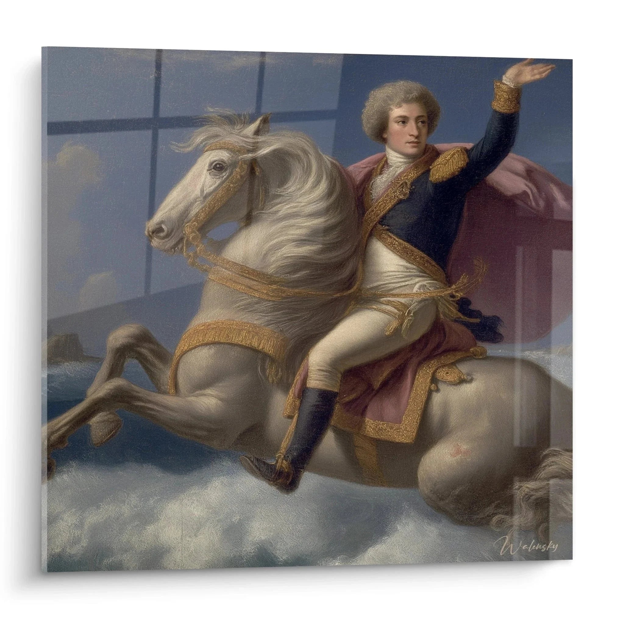 Wandbild Napoleon Bonaparte auf weißem Pferd im neoklassizistischen Stil, majestätische Darstellung