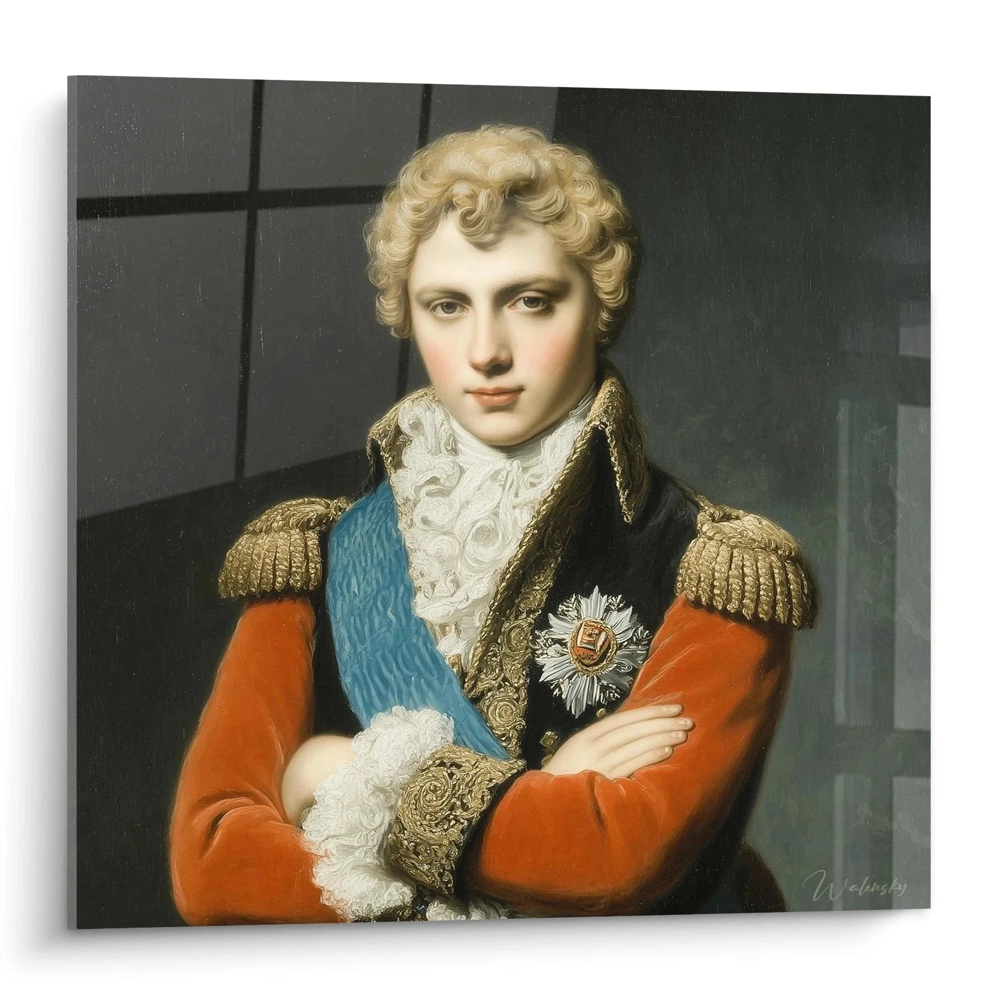 Wandbild Napoleon Bonaparte Portrait in roter Uniform mit goldenen Epauletten, neoklassischer Stil