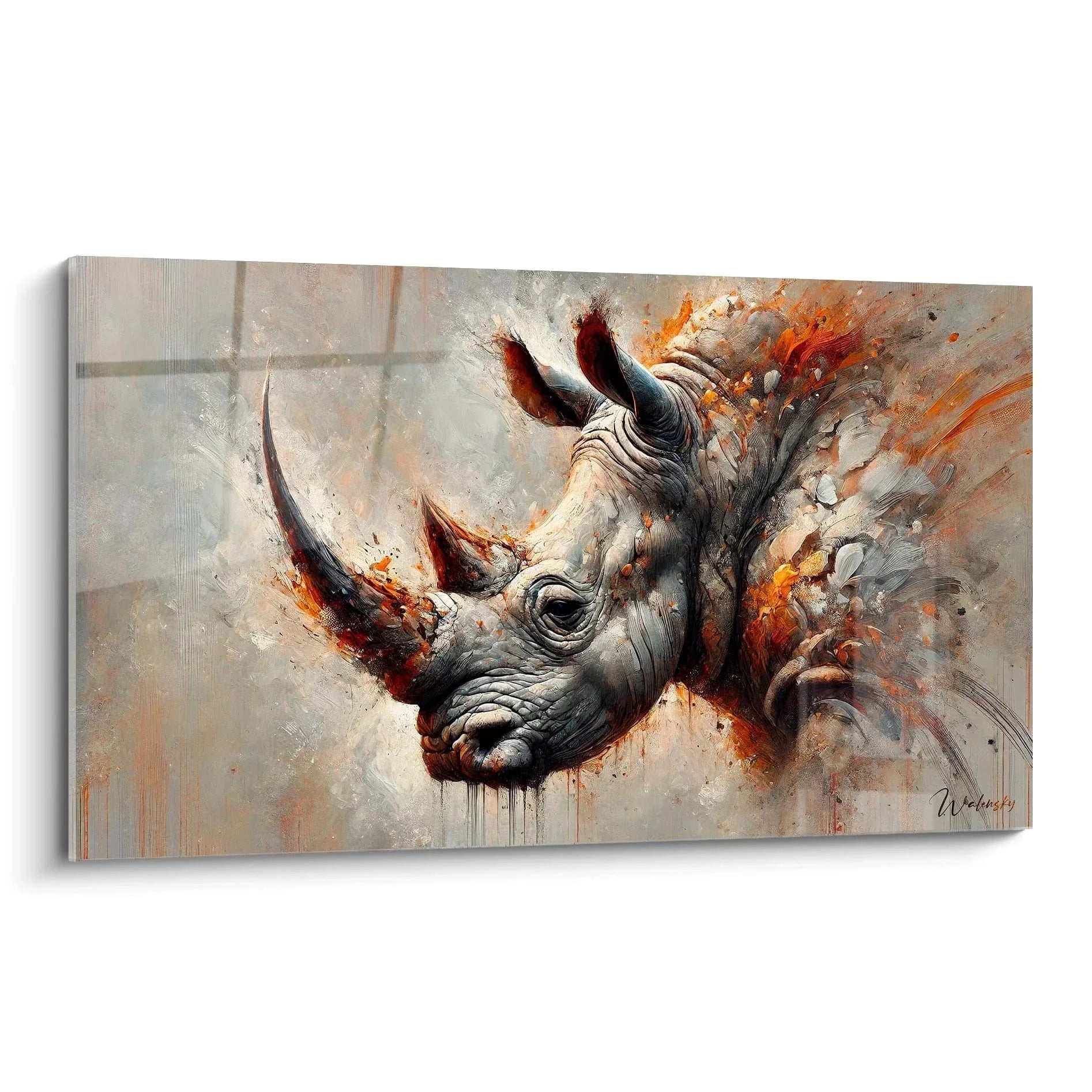 Wandbild Nashorn expressiv gemalt mit kraftvollen Farben und dynamischer Malweise