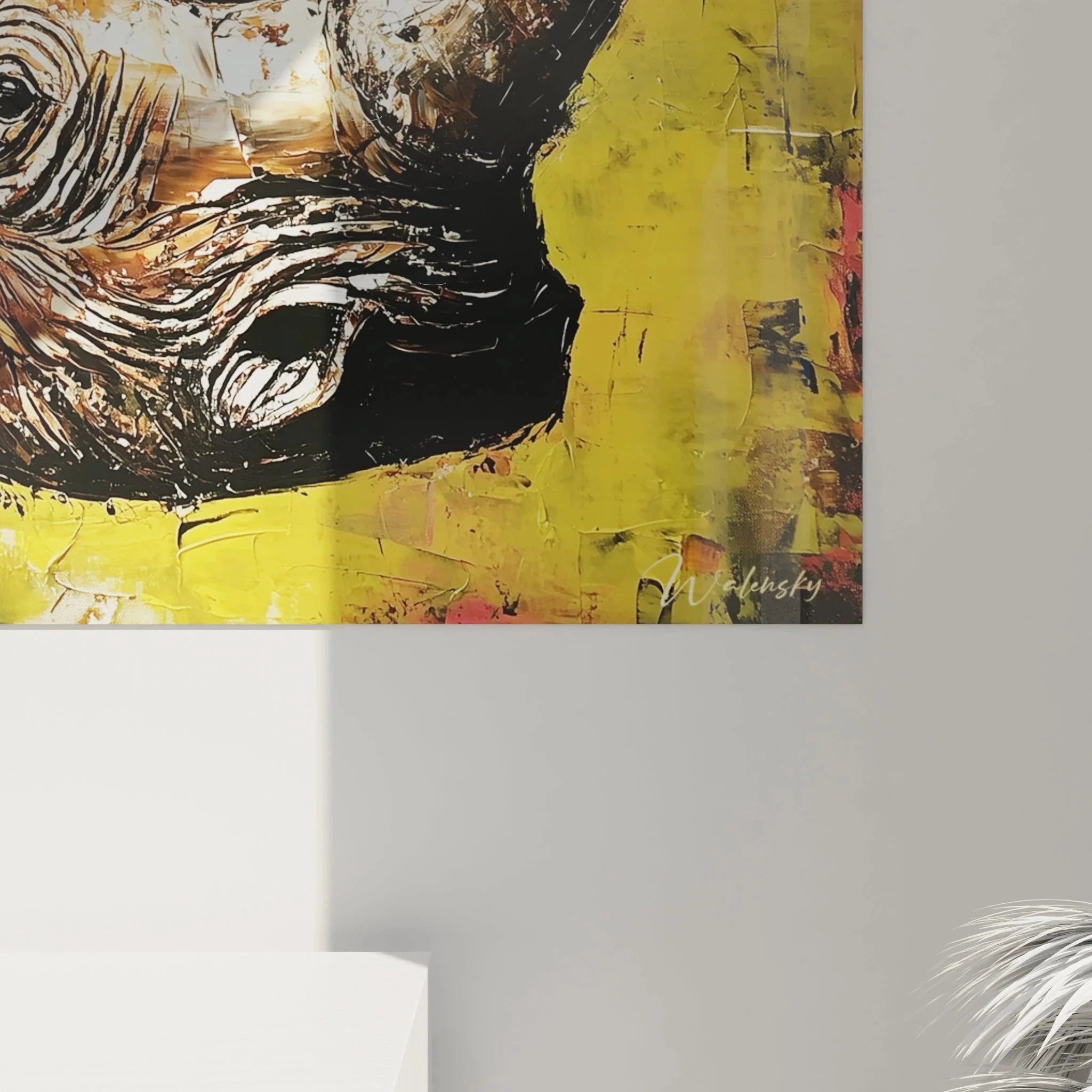 Wandbild Nashorn Gesamtansicht moderne Tierkunst Wanddekoration gelb braun Edition Nashorn Kollektion