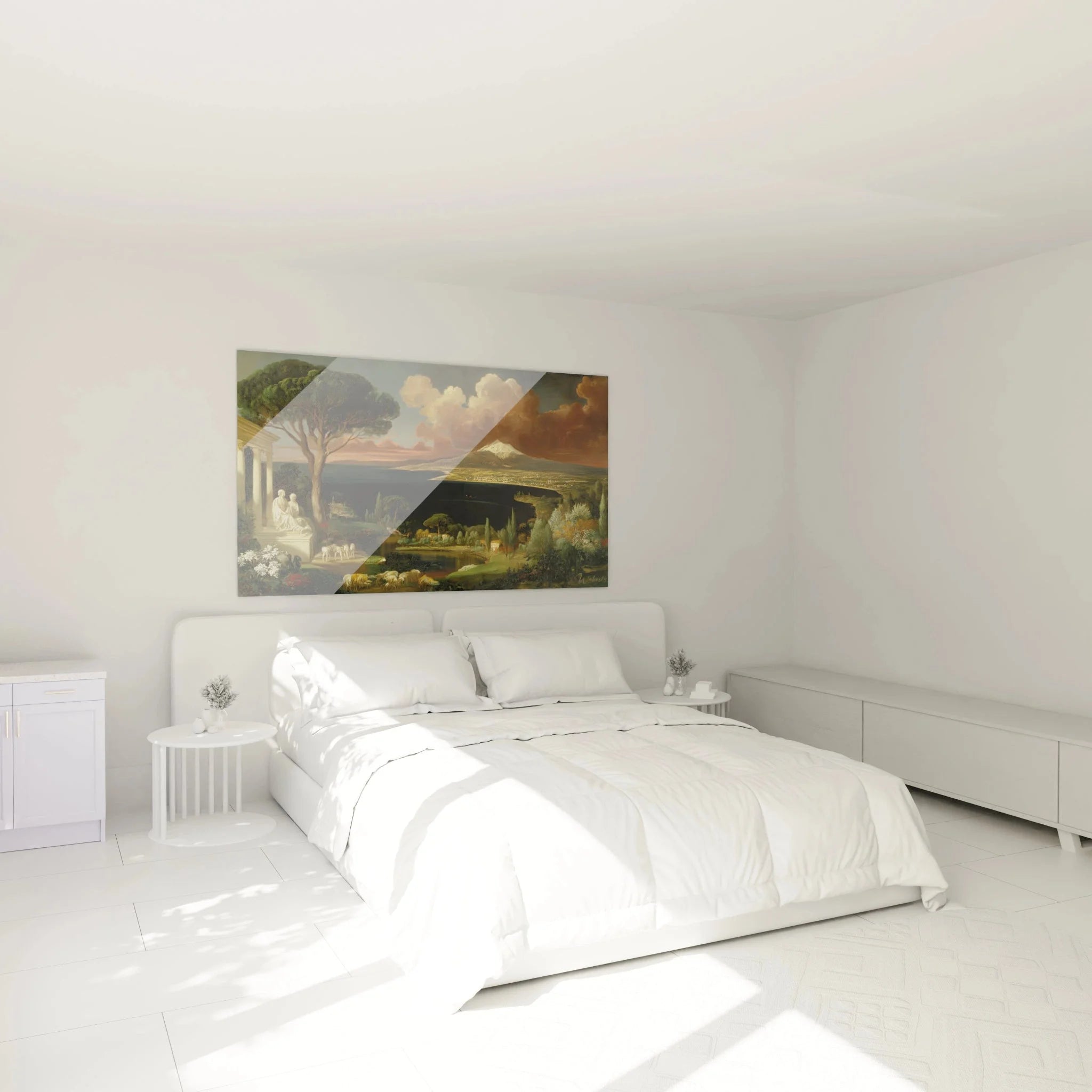 Neoklassisches Wandbild arkadische Landschaft als elegante Schlafzimmer Wanddekoration