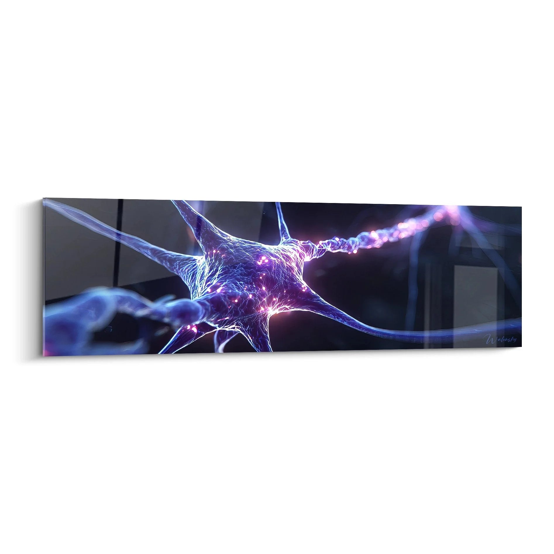 Wandbild Nervenzelle mit leuchtenden Synapsen in Blau-Violett Tönen - Edition Neuronal XXL
