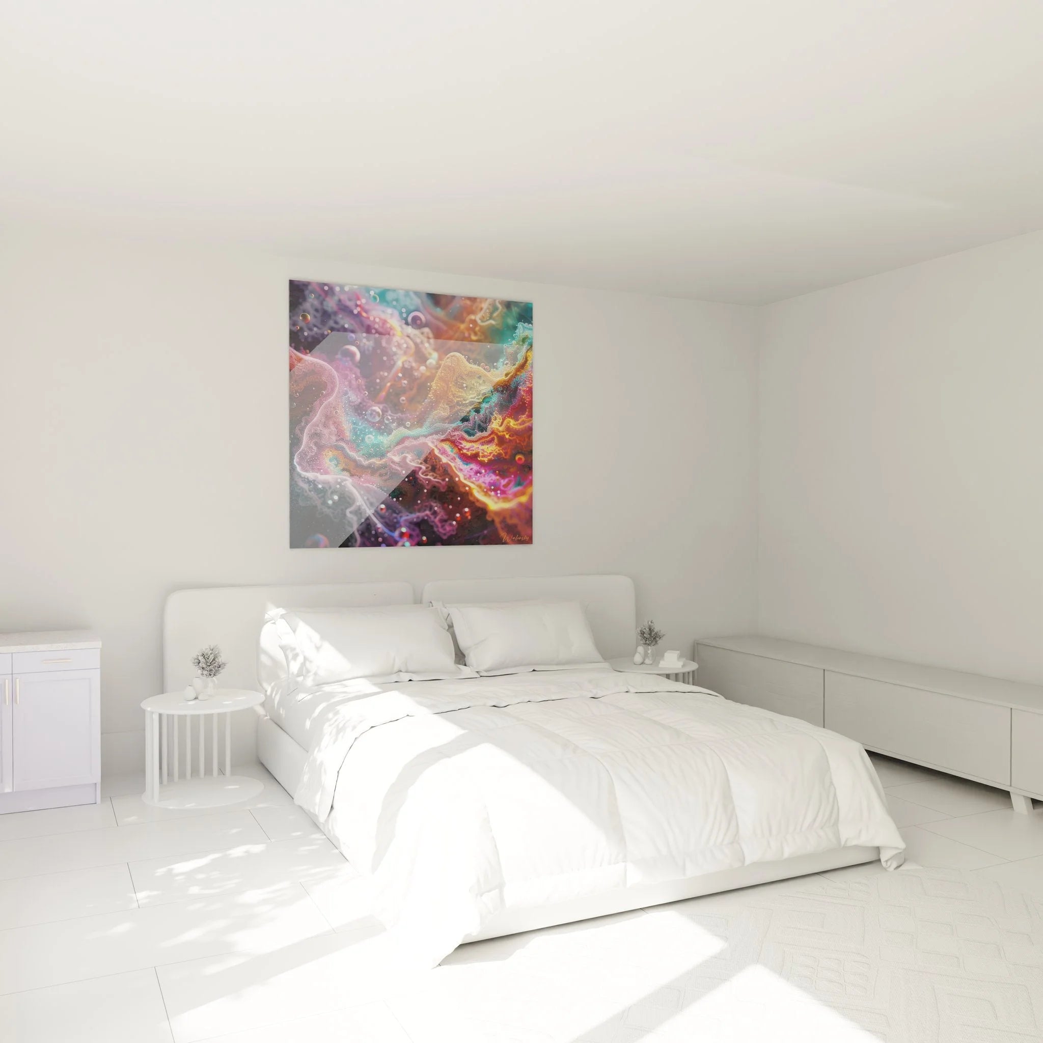 Modernes Wandbild Neuronales Netzwerk in Schlafzimmer-Ambiente mit warmem Licht