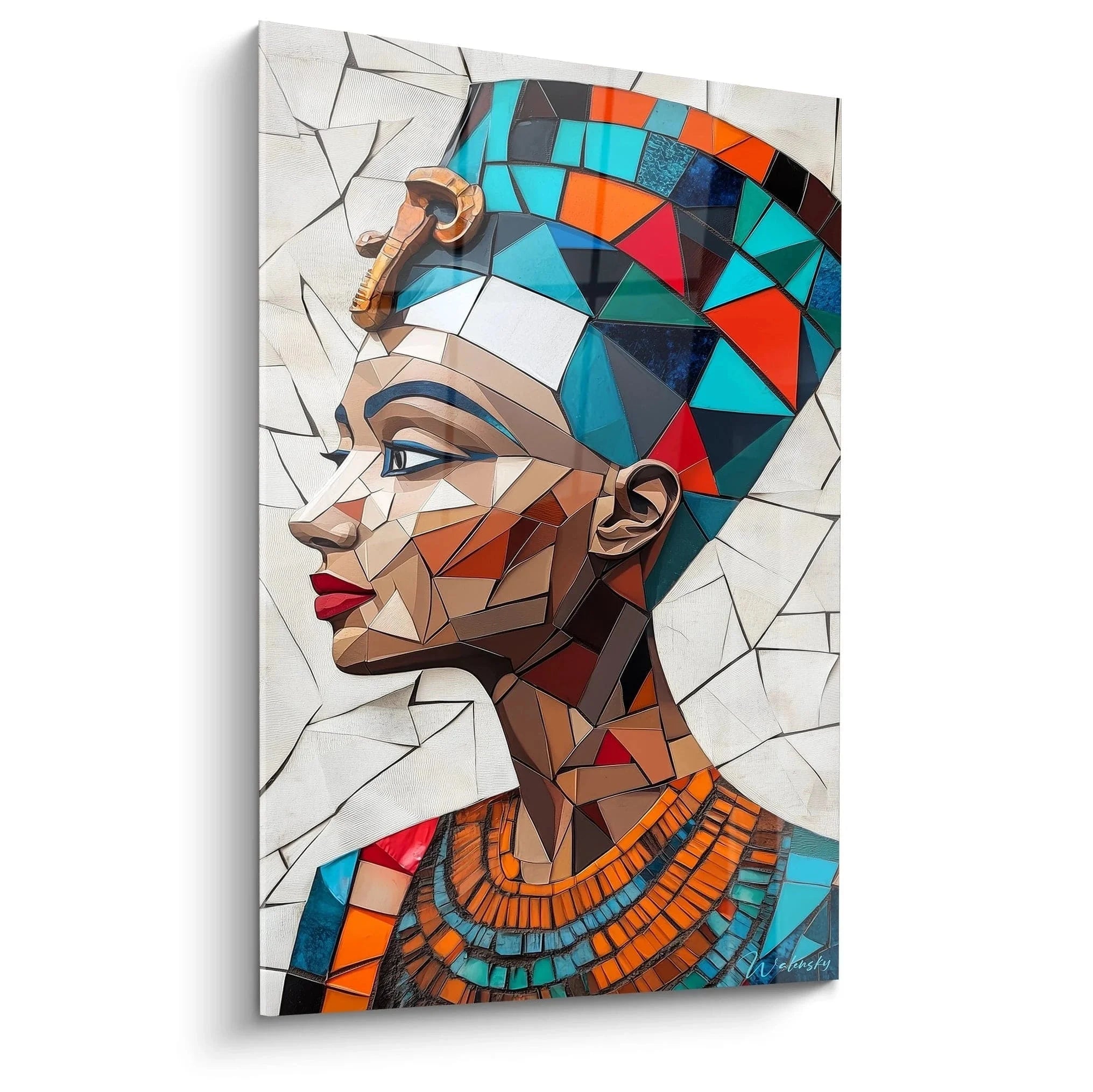 Wandbild Nofretete Mosaik geometrisch bunt ägyptische Königin Polygon-Stil Edition Ägypten