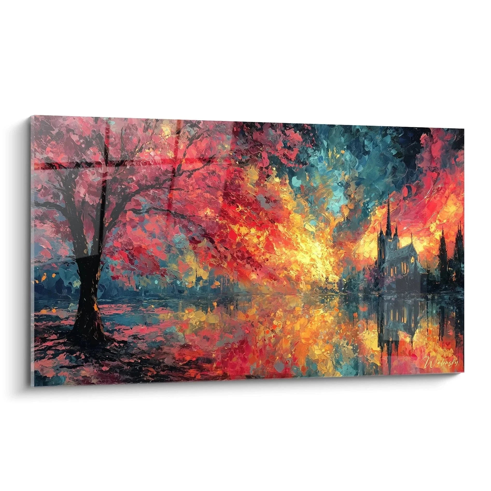 Wandbild Notre-Dame Paris gothische Kathedrale Sonnenuntergang Seine Spiegelung Edition Gotik Leinwandbild