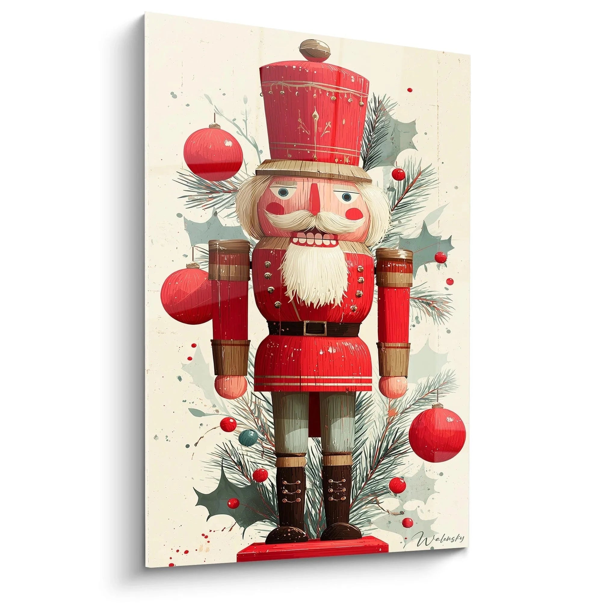 Wandbild Nussknacker Weihnachten mit roter Uniform und Weihnachtsdekoration - Edition Weihnachten