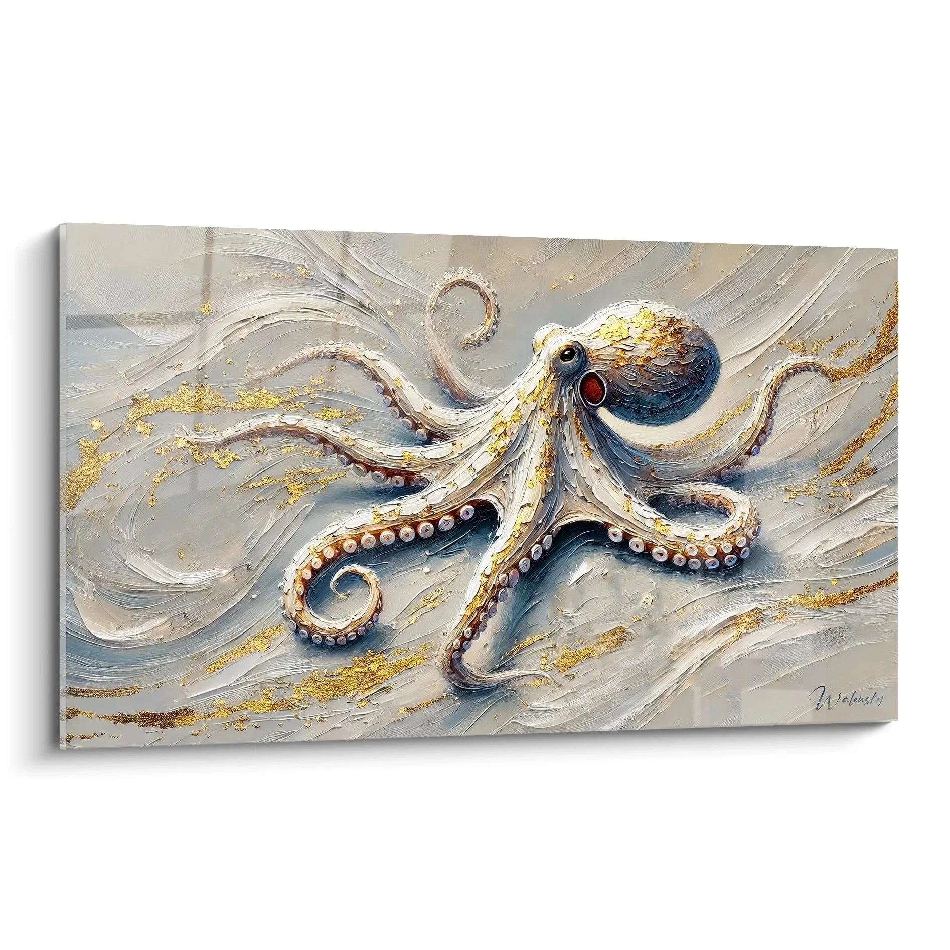 Luxuriöses Wandbild Oktopus mit goldenen Akzenten und eleganten Tentakeln auf Leinwand