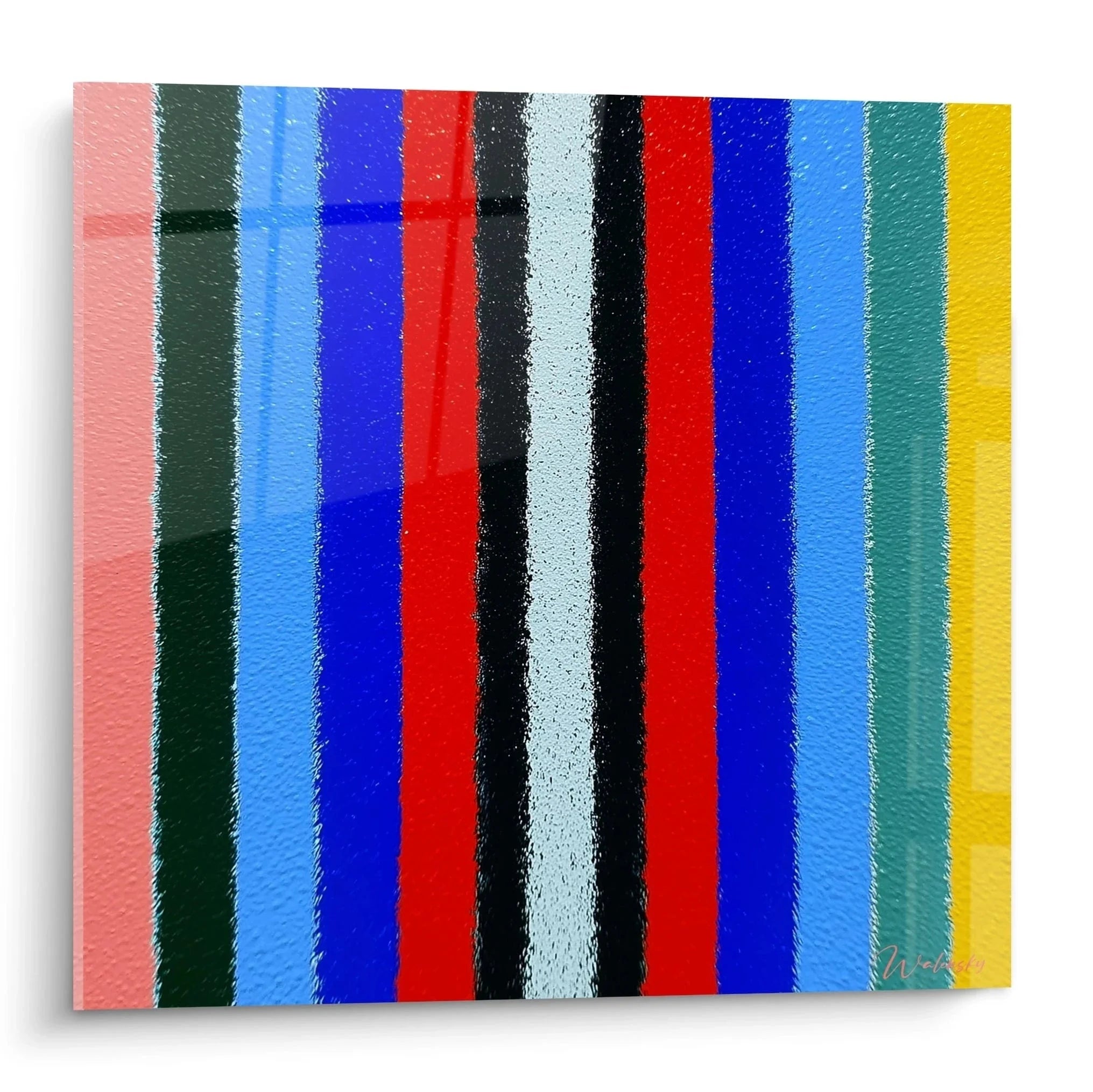 Wandbild Op Art vertikale Streifen in leuchtenden Farben Rosa Grün Blau Rot Schwarz Weiß Gelb optische Illusion