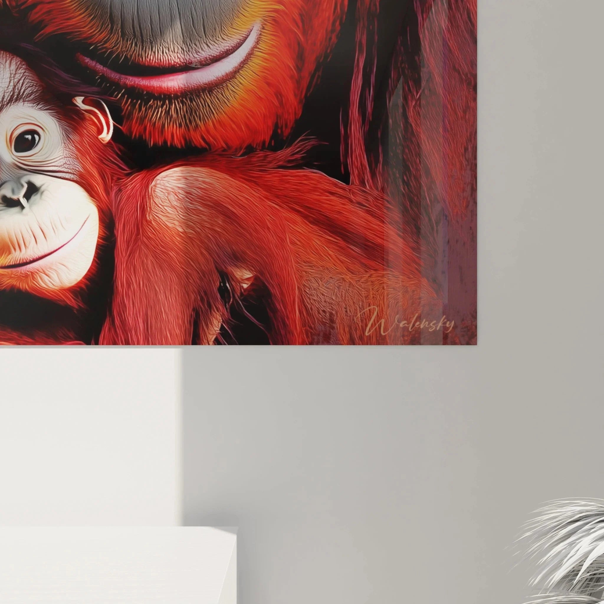 Gesamtansicht Wandbild Orang-Utan Familie - Mutter und Baby Darstellung als Wanddekoration XXL