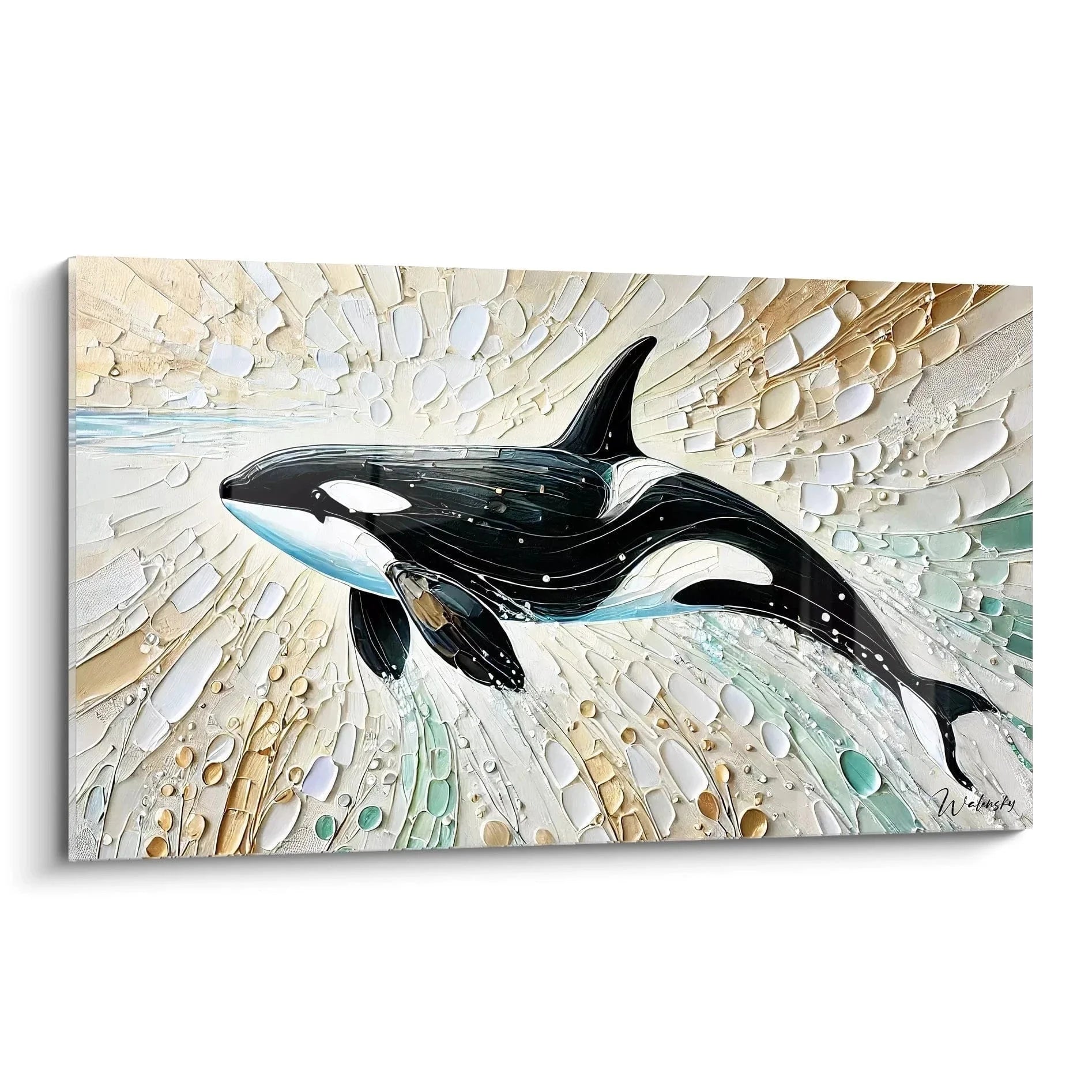Wandbild Orca Sprung mit 3D Textur - majestätischer Schwertwal im dynamischen Ozeansprung