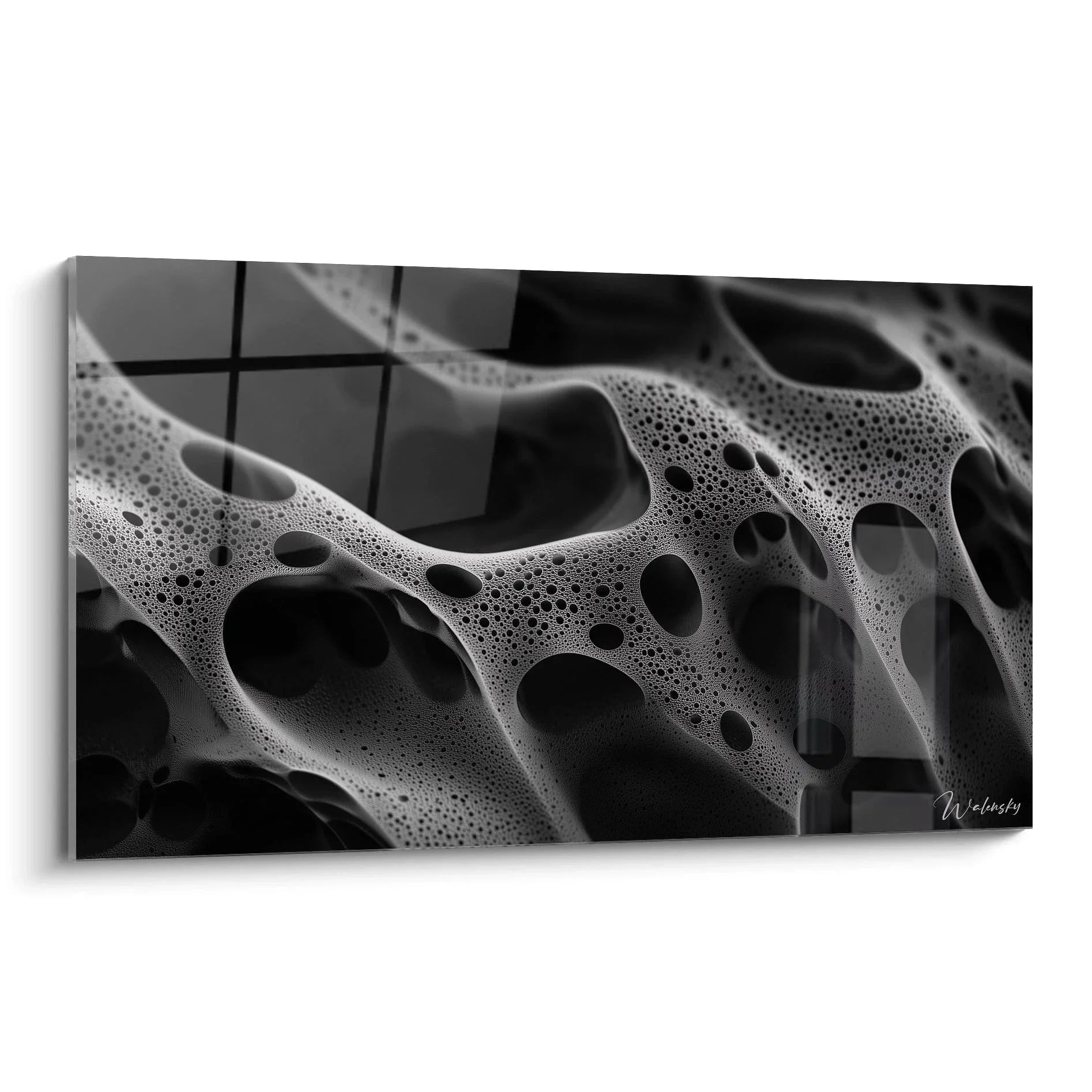 Wandbild abstrakte Zellenformation in schwarz-weiß mit organischen Poren und Hohlräumen