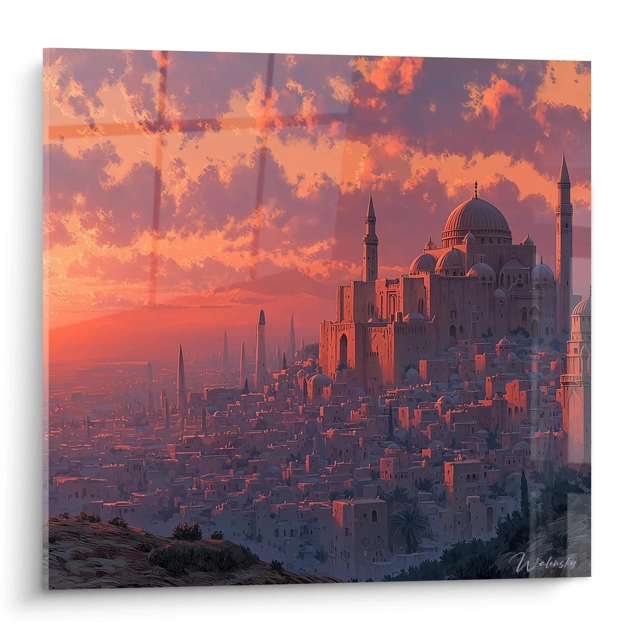 Wandbild orientalische Moschee mit goldenen Sonnenuntergang über Istanbul - Orientalismus Edition Kunstdruck