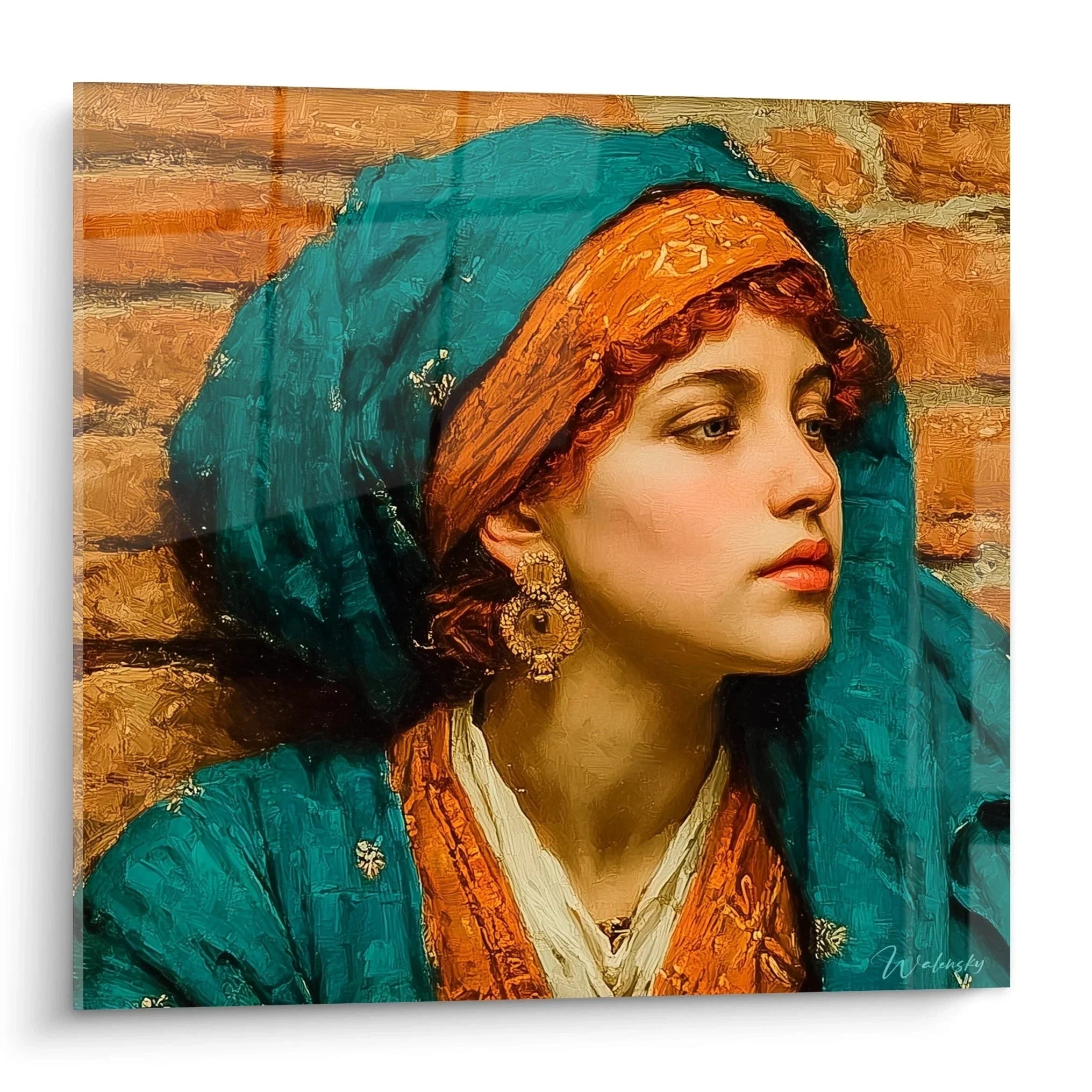 Wandbild orientalische Schönheit mit türkisfarbenem Schleier - Elegante orientalische Dame im Profil