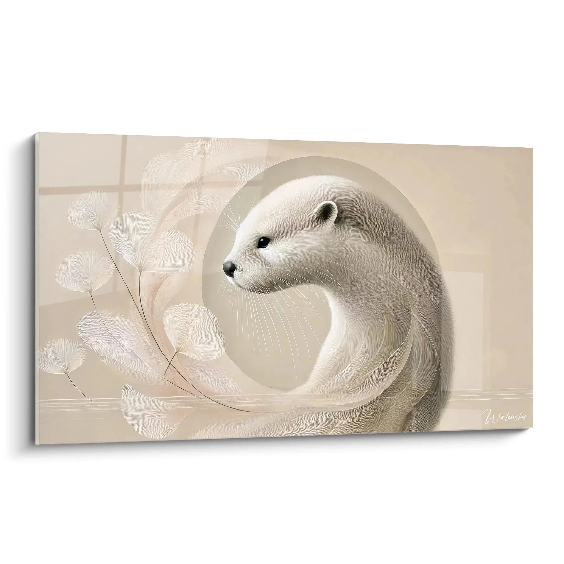 Elegantes Wandbild Otter in Beigetönen mit fließender kreisförmiger Bewegung und Federelementen