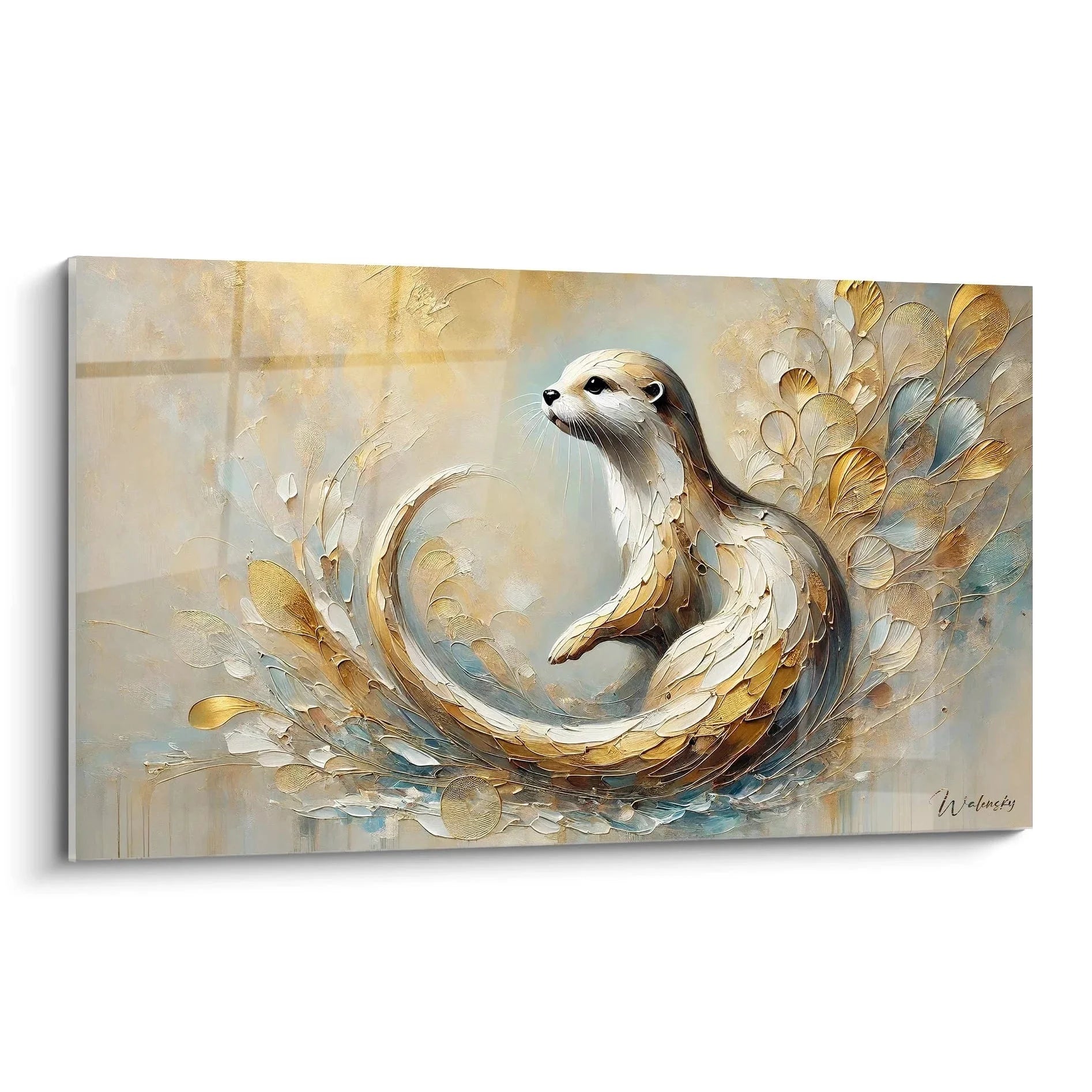 Wandbild Otter in goldenen Tönen mit eleganten ornamentalen Elementen - Edition Otter Kunstdruck