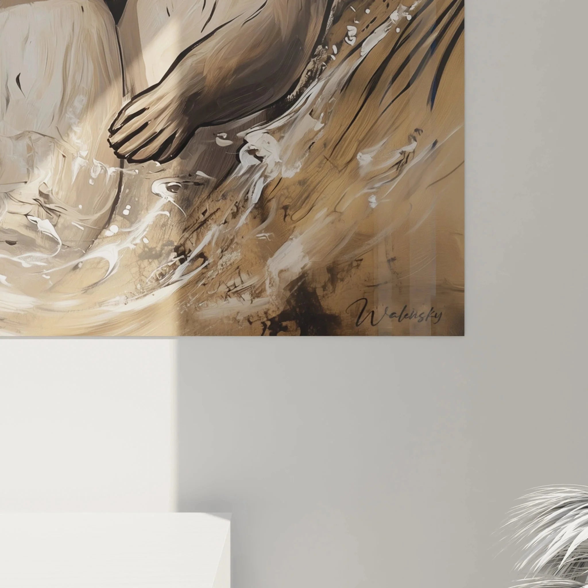 Gesamtansicht Wandbild Otter Paar Leinwand, moderne Tierkunst für Wohnzimmer Dekoration