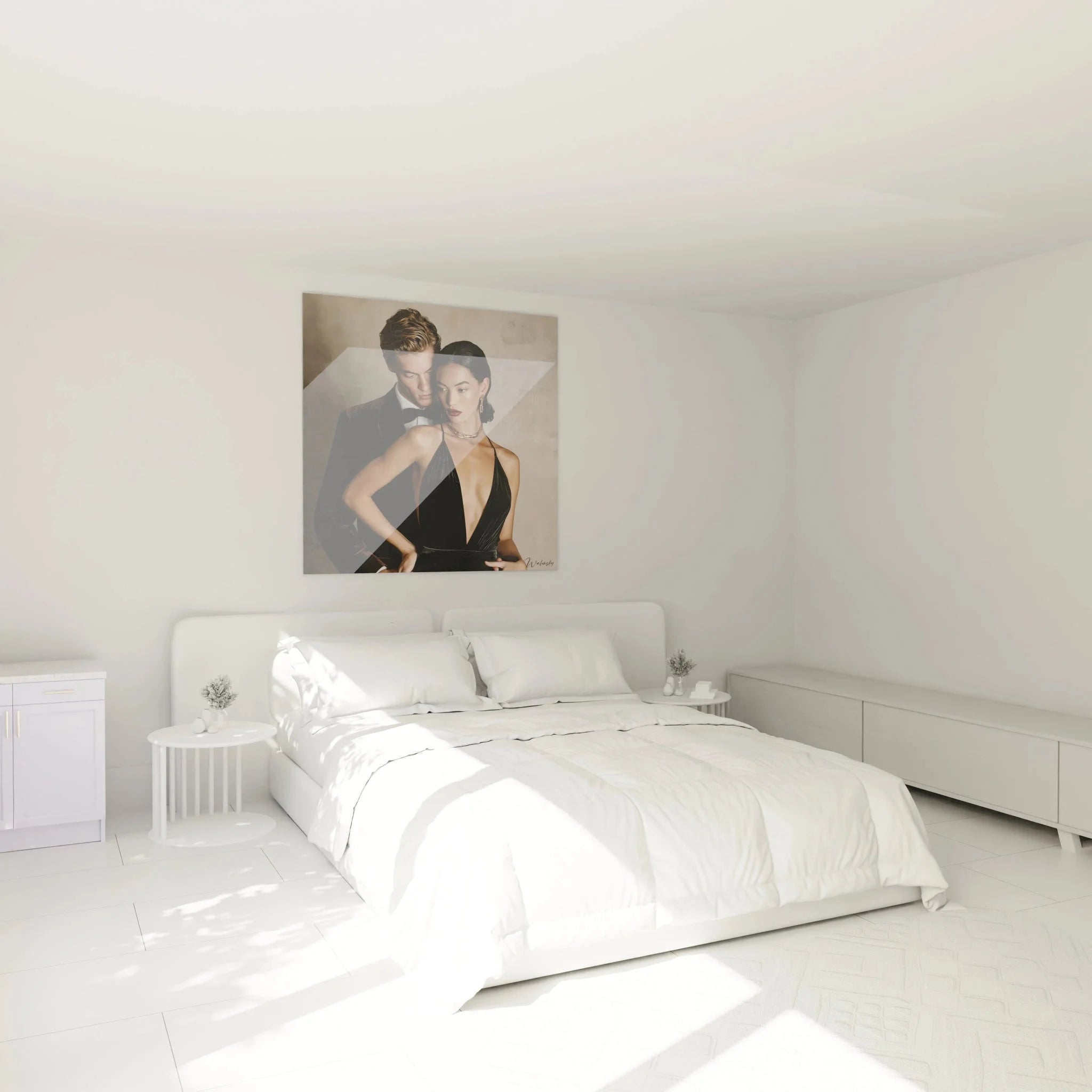 Wandbild elegantes Paar schwarz als Schlafzimmer Dekoration, romantische Atmosphäre mit stilvoller Wandkunst