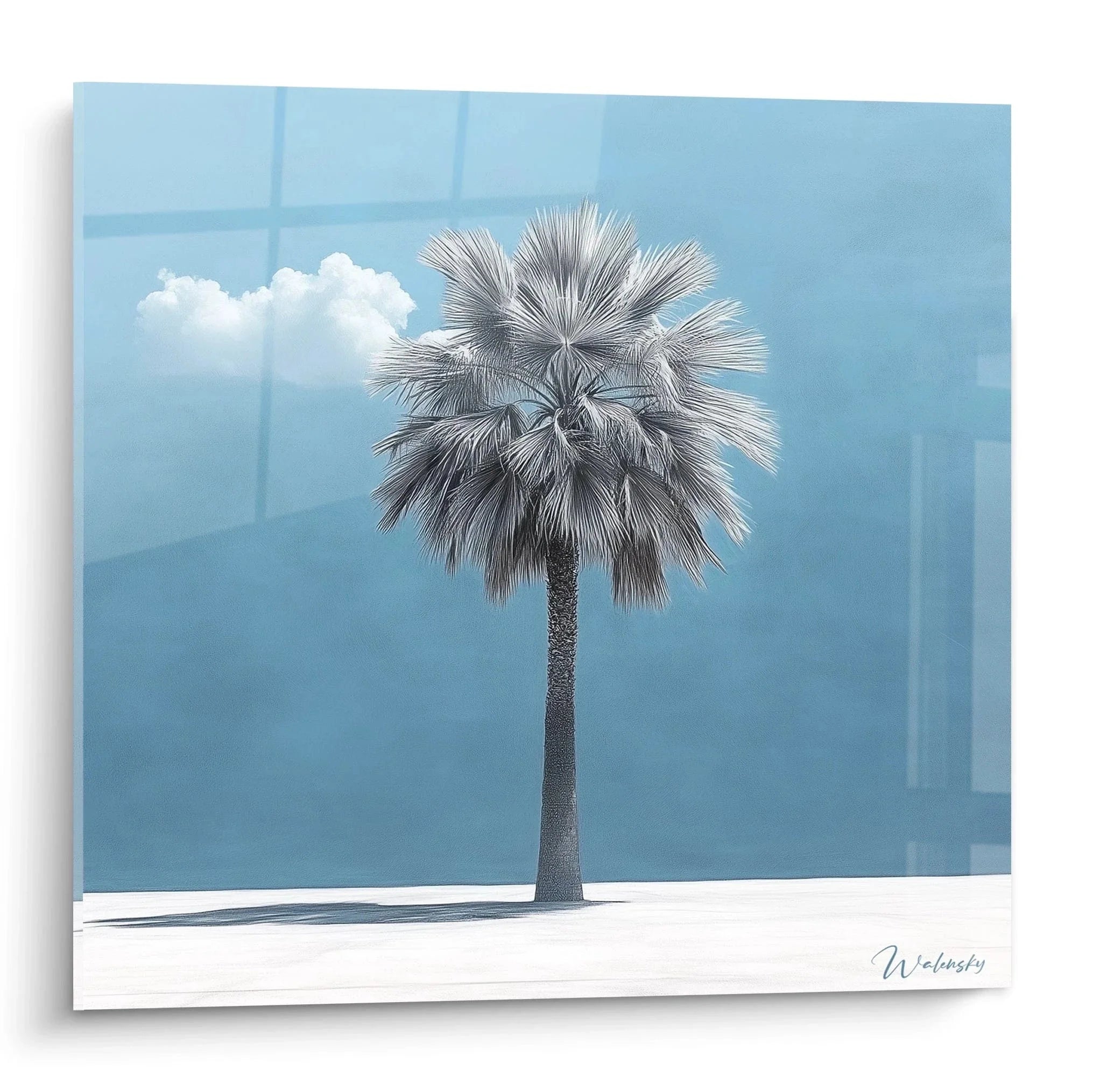 Wandbild Palme minimalistisch mit urbaner Skyline - Moderne tropische Wanddekoration