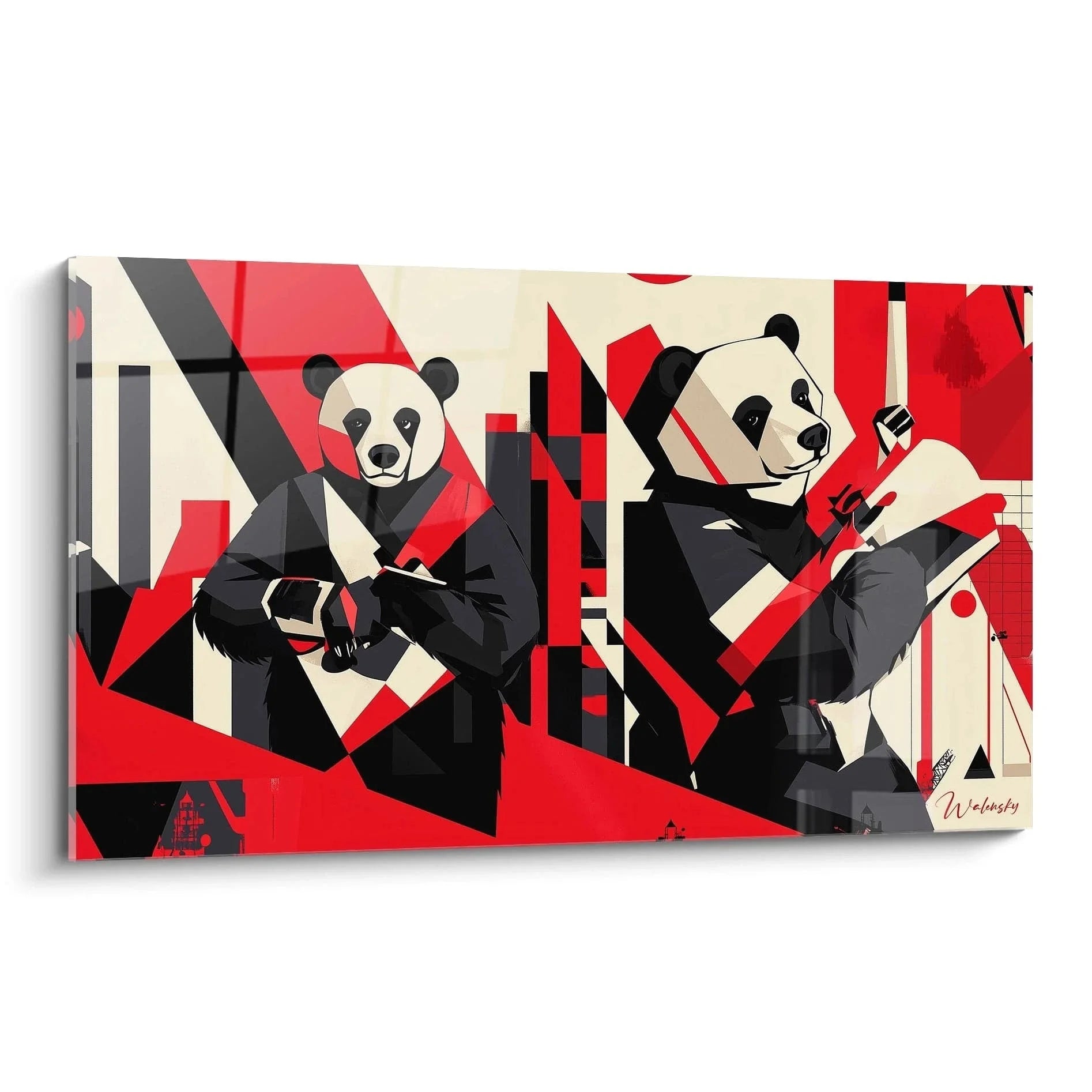 Wandbild Panda Ninja Kampfkunst geometrisch rot schwarz moderne Wanddekoration Edition Großer Panda