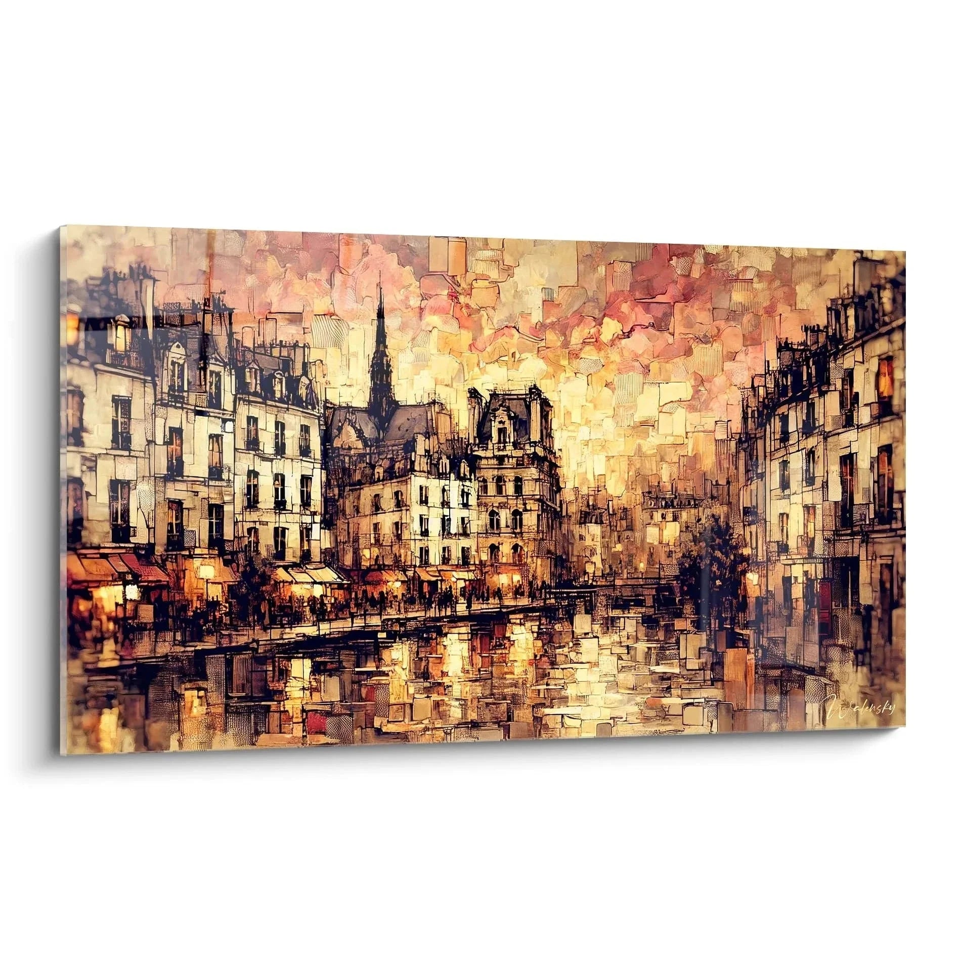 Wandbild Paris Straßenszene mit nostalgischer Architektur und gotischem Kirchturm, Edition Paris