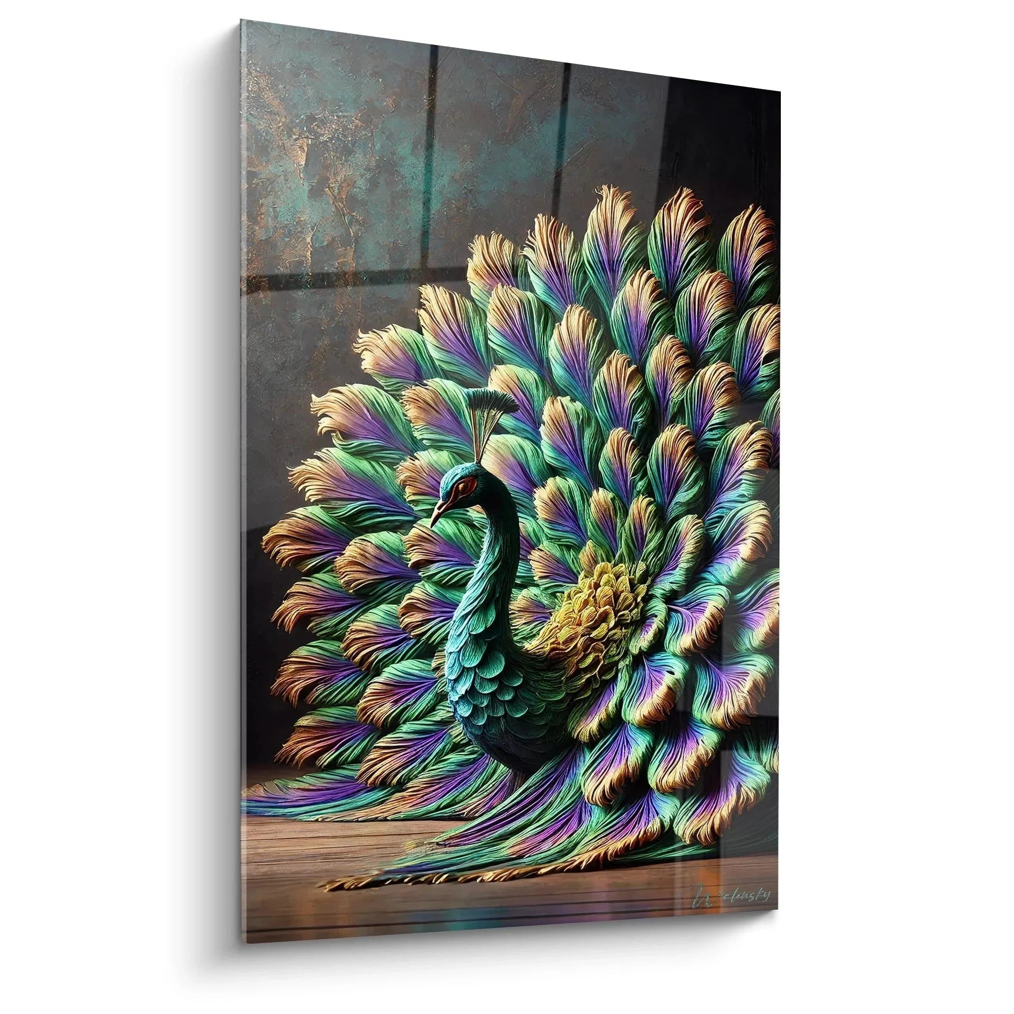 Wandbild Pfau mit prächtigen bunten Federn in leuchtenden Farben - Edition Pfau Kunstdruck