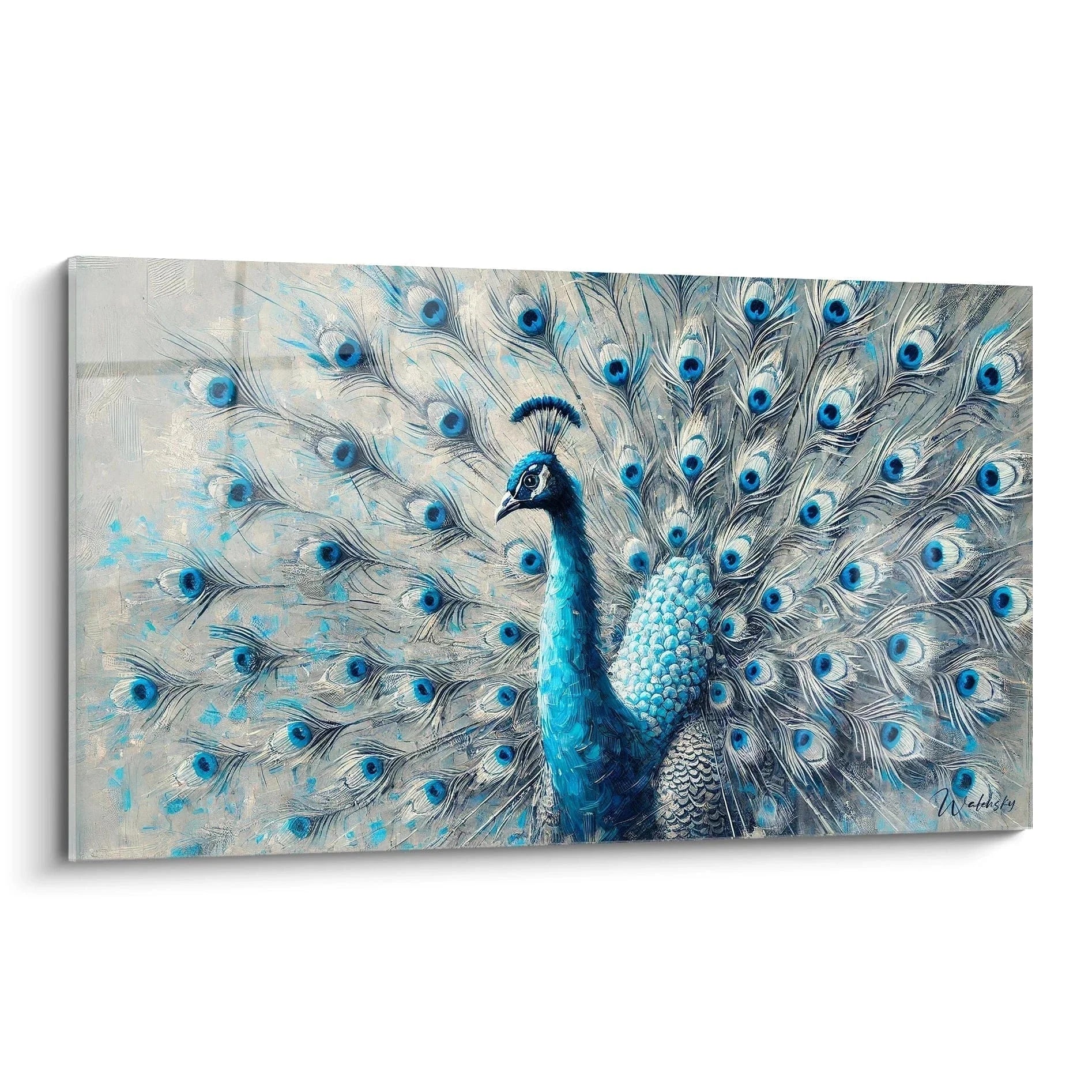 Wandbild Pfau XXL - Königlicher blauer Pfau mit ausgebreiteten Pfauenfedern in Blau und Gold - Edition Pfau
