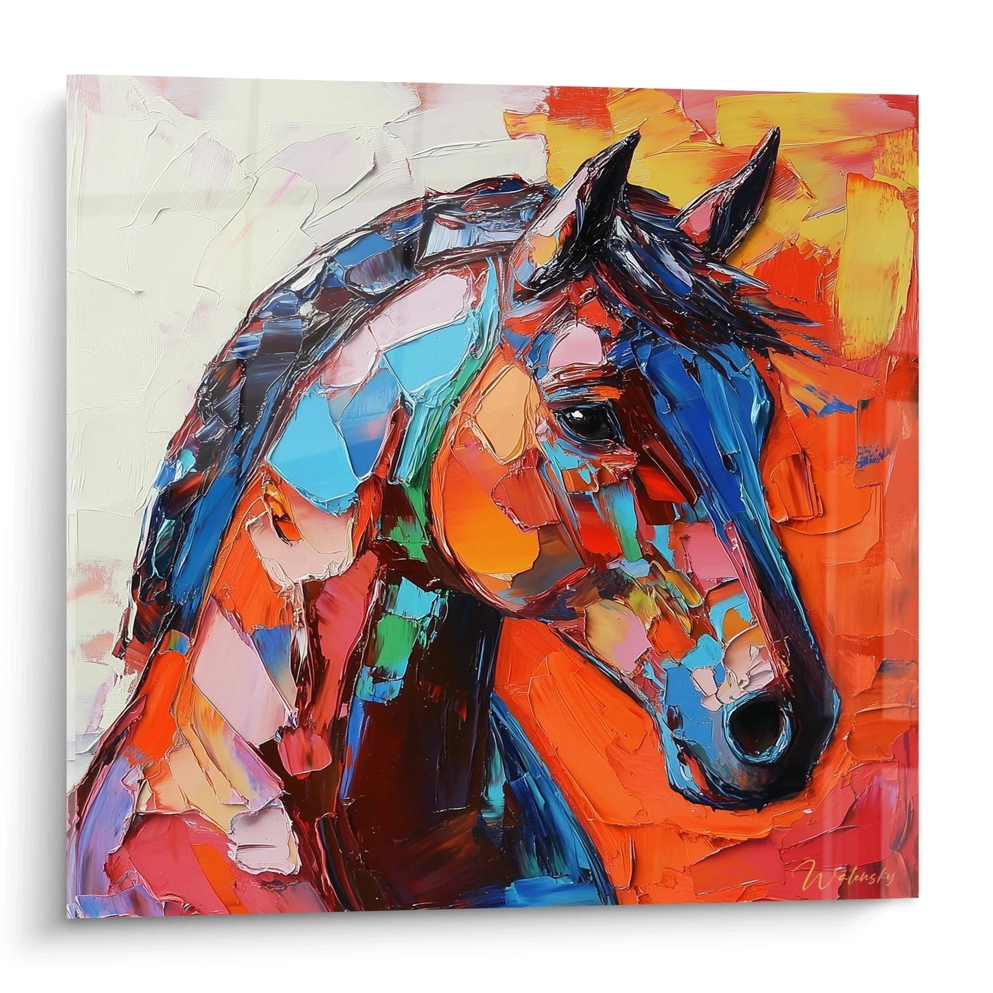 Wandbild Pferd abstrakt in leuchtenden Farben - Moderner Pferdekopf expressionistisch gemalt