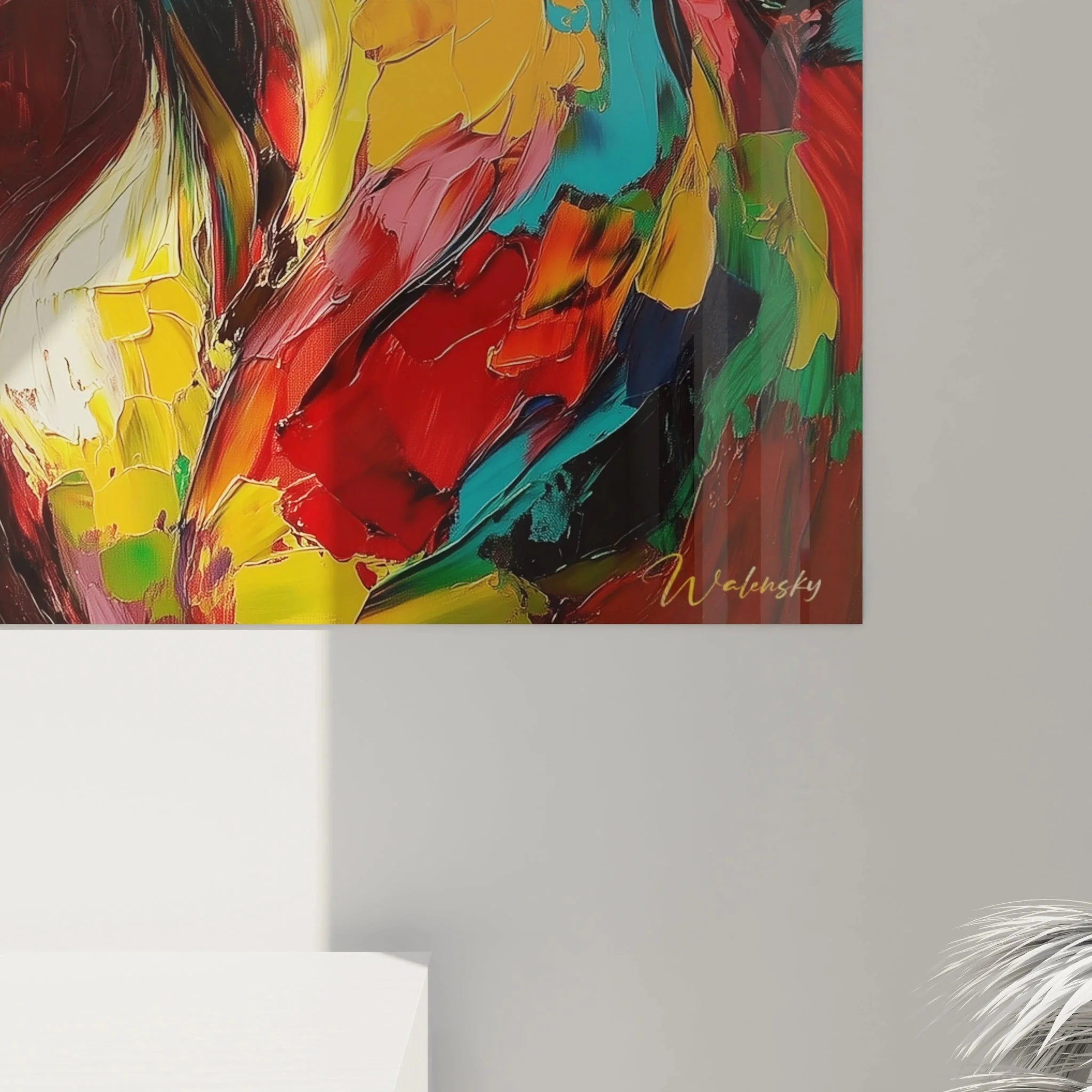 Gesamtansicht Wandbild Pferd abstrakt bunt - expressionistische Pferde Wandkunst Farbexplosion