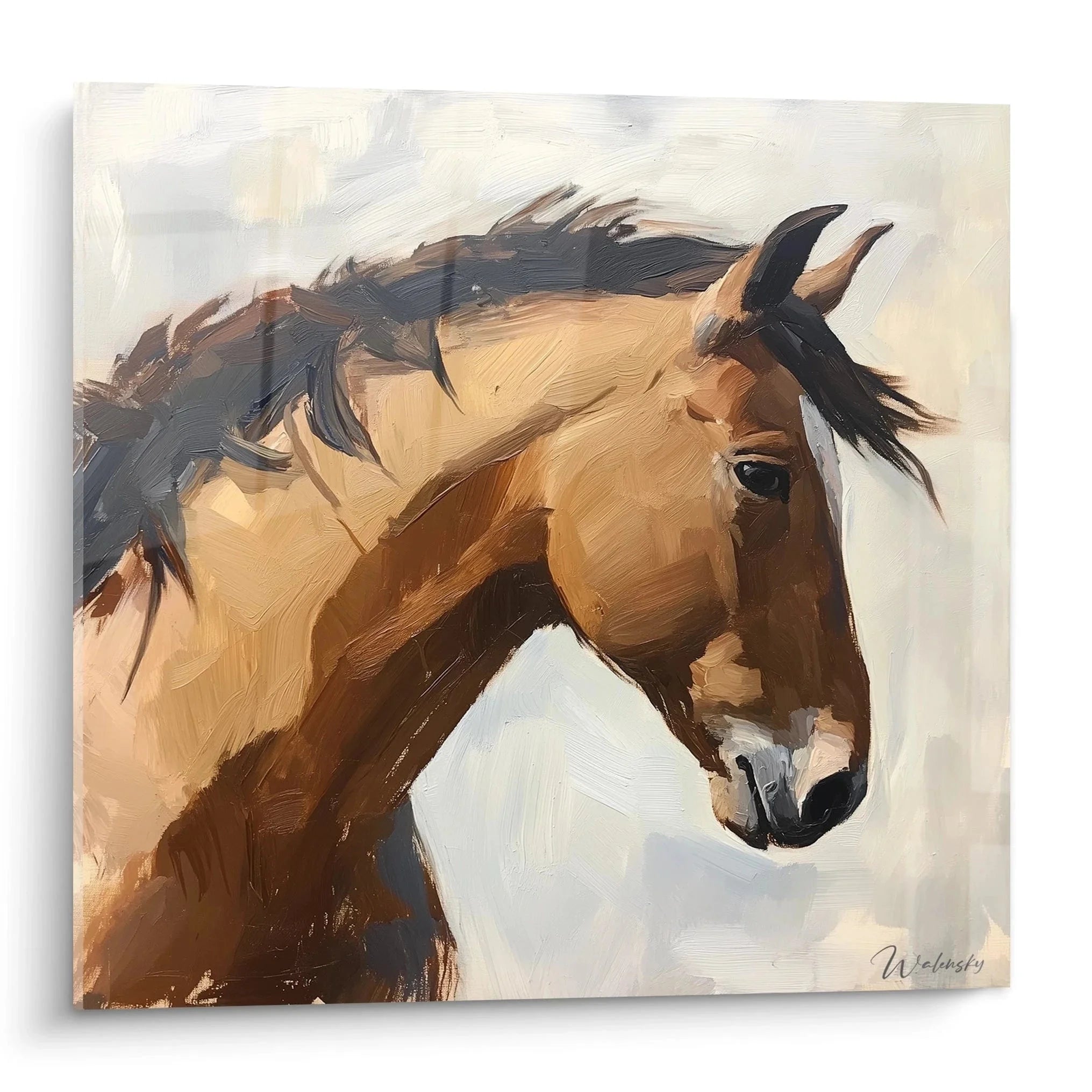 Wandbild Pferd braun majestätisch mit schwarzer Mähne - Edition Pferd Kunstdruck für Wohnzimmer