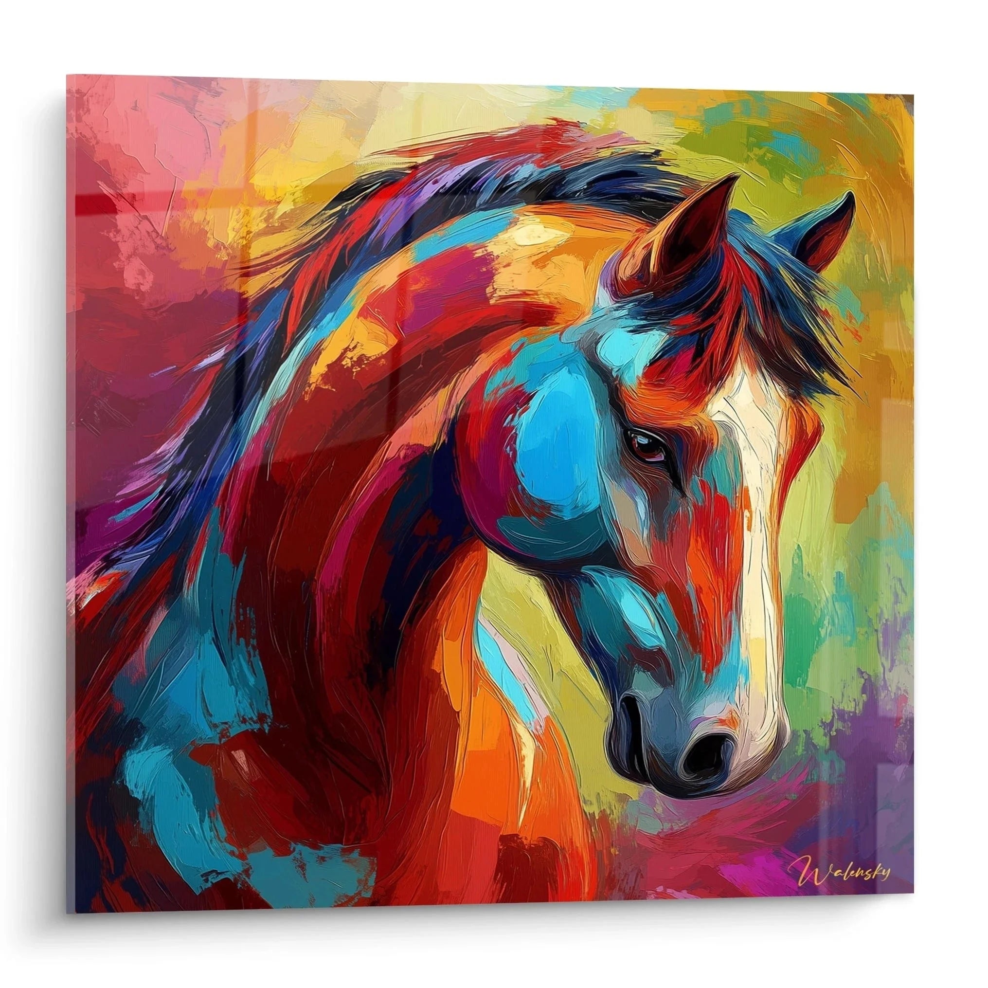 Buntes abstraktes Wandbild Pferd in leuchtenden Farben - Moderne Pferde Kunst XXL