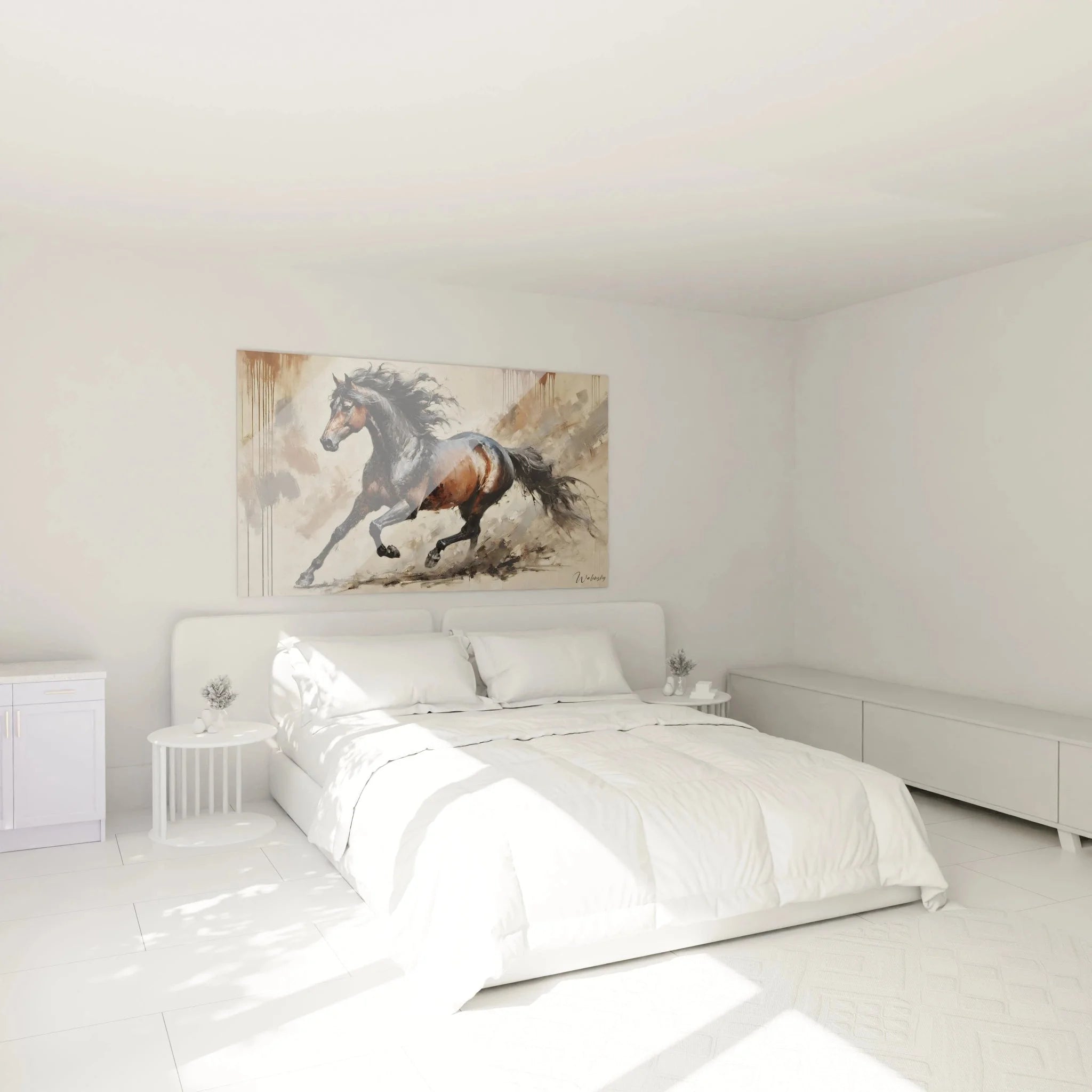 Wandbild galoppierendes Pferd als Wanddeko im Schlafzimmer - braune Pferdekunst XXL