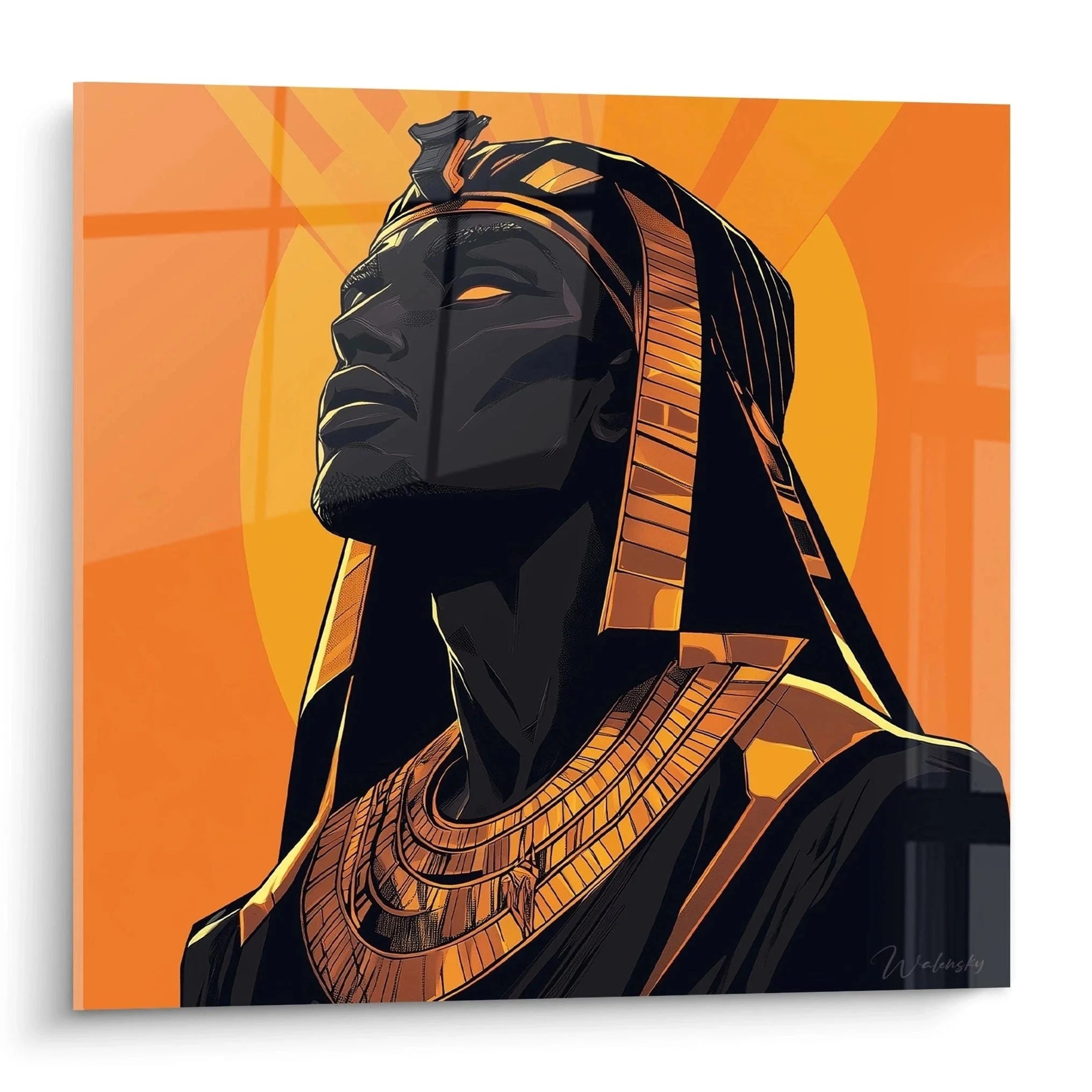 Wandbild Pharao XXL - Ägyptischer König in Gold und Orange - Edition Ägypten Wandkunst